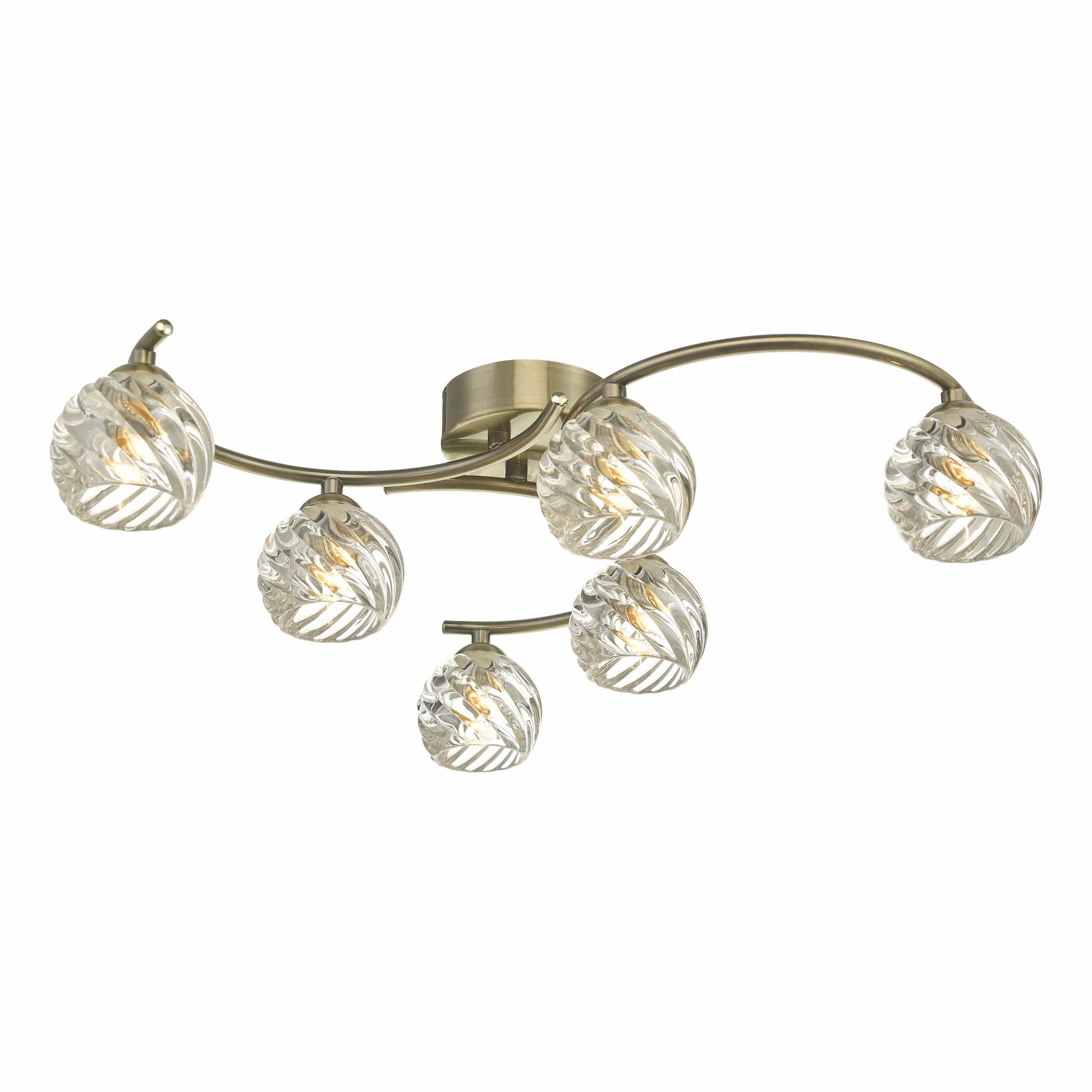 dar lighting Nakita 6 Light Semi Flush Antique Brass With Twisted Open Glass NAK6475-05