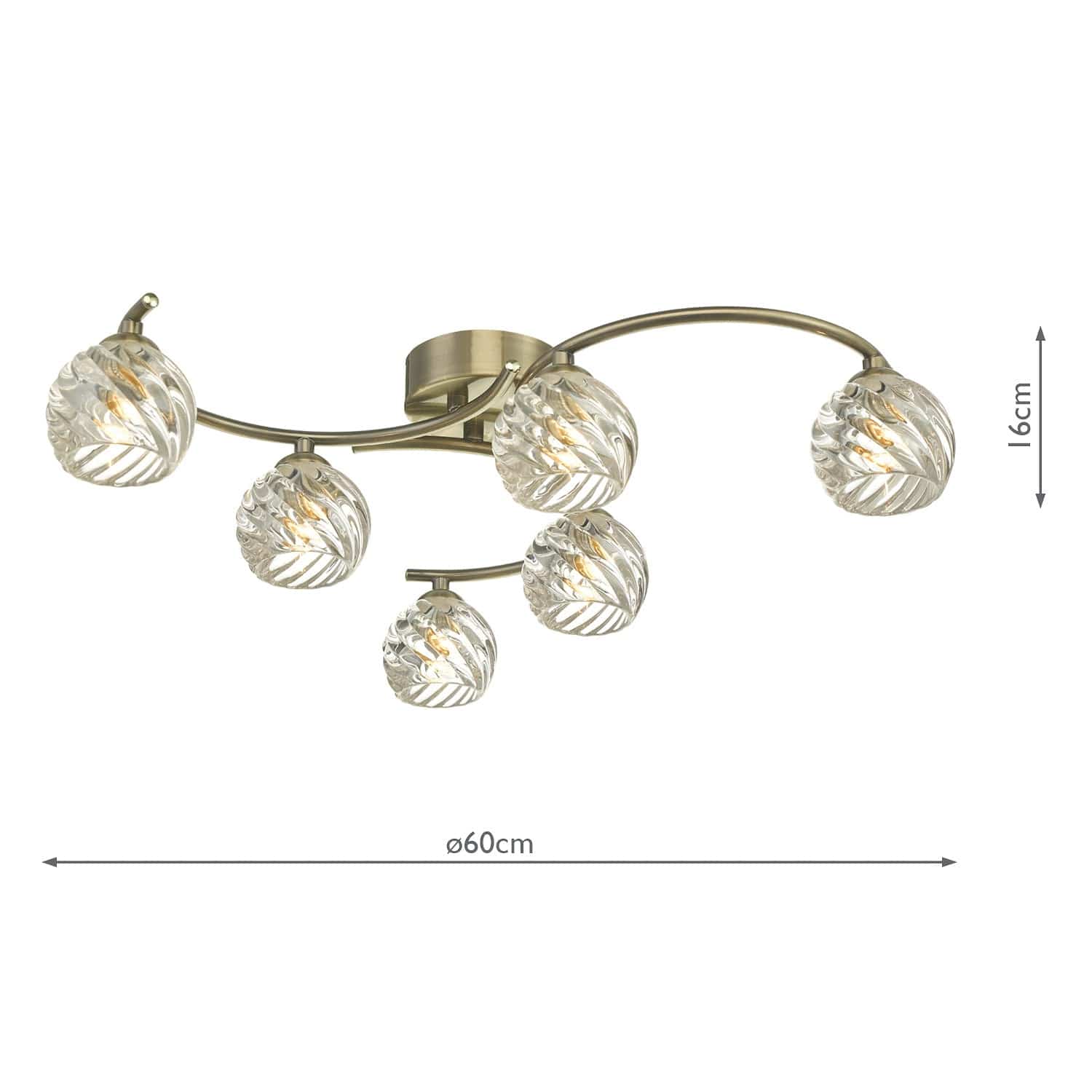 dar lighting Nakita 6 Light Semi Flush Antique Brass With Twisted Open Glass NAK6475-05