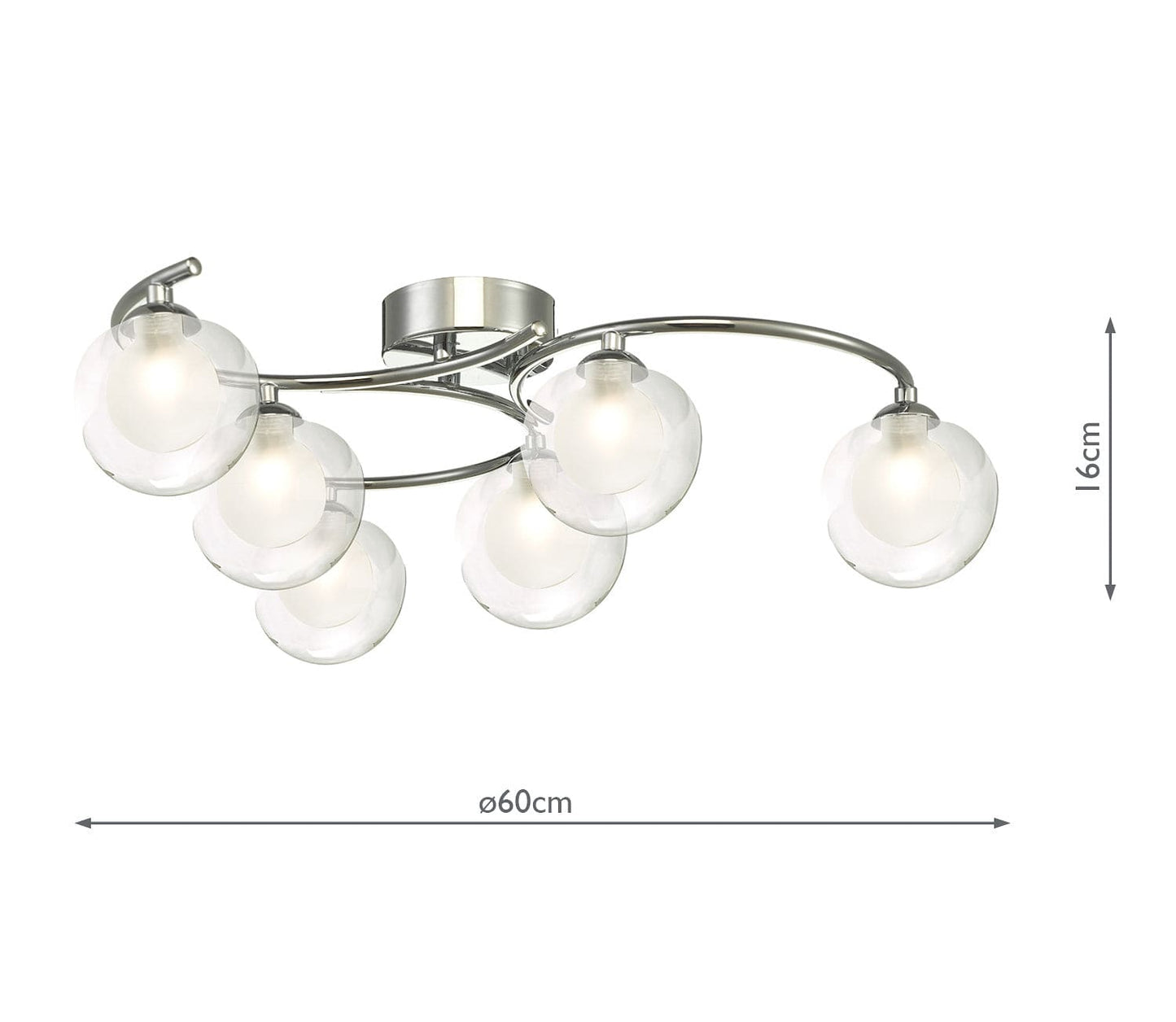 dar lighting Nakita 6 Light Semi Flush Polished Chrome With Clear/Opal Glass NAK6450-04