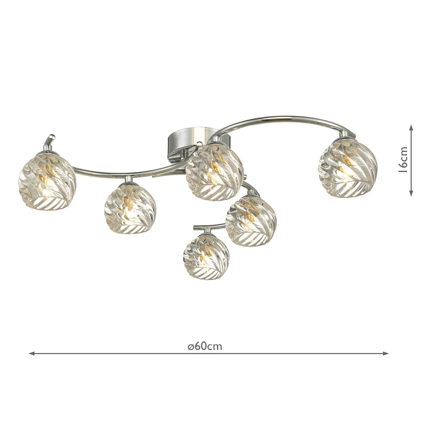 dar lighting Nakita 6 Light Semi Flush Polished Chrome With Twisted Open Glass NAK6450-05