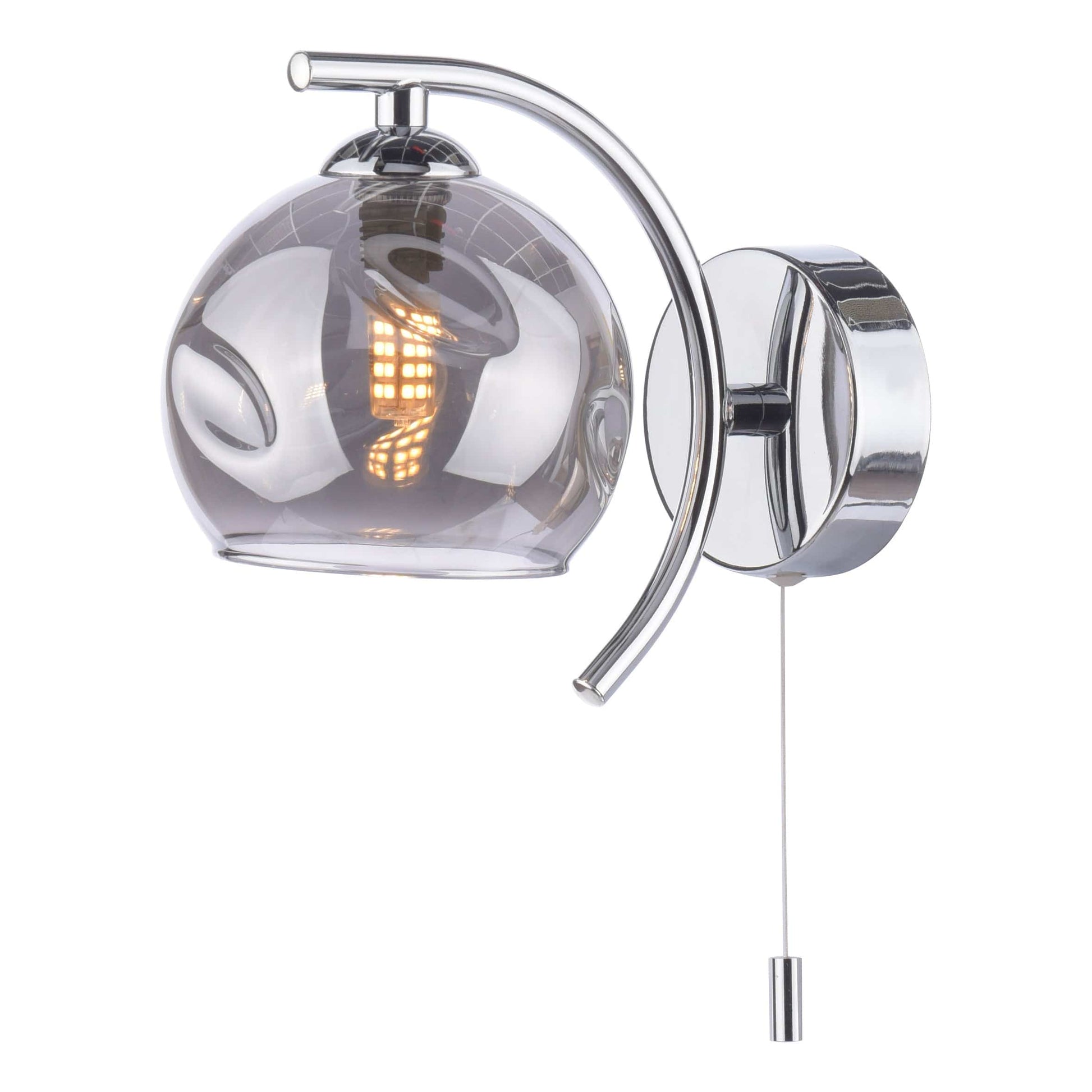 dar lighting Nakita Wall Light Polished Chrome Smoked Dimpled Glass NAK0750-15