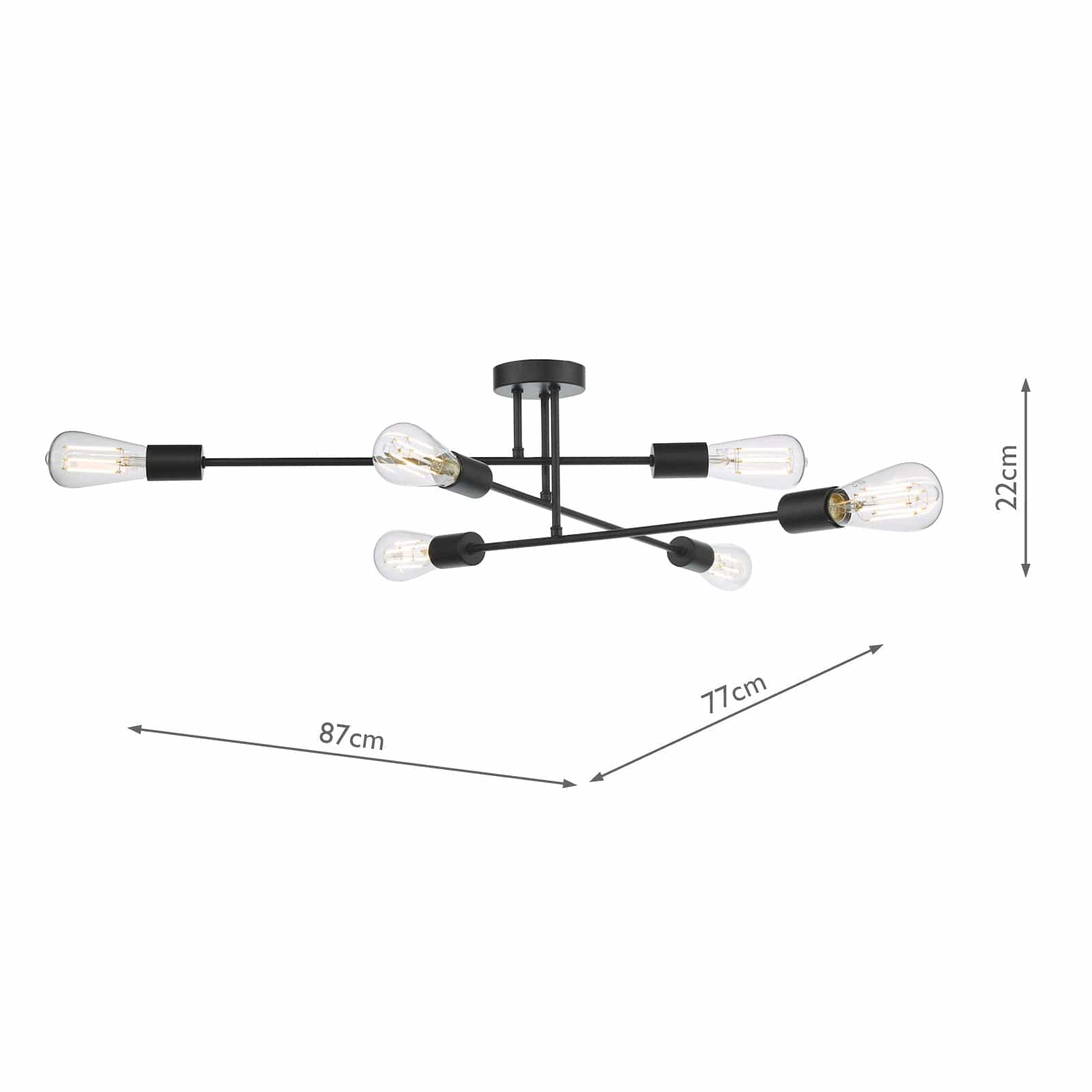 dar lighting Neve 6 Light Flush Matt Black NEV6422