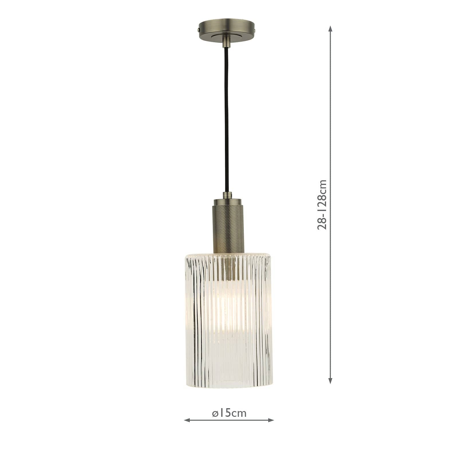 dar lighting Nikolas Pendant Antique Chrome Ribbed Cylinder Glass NIK0167-E01