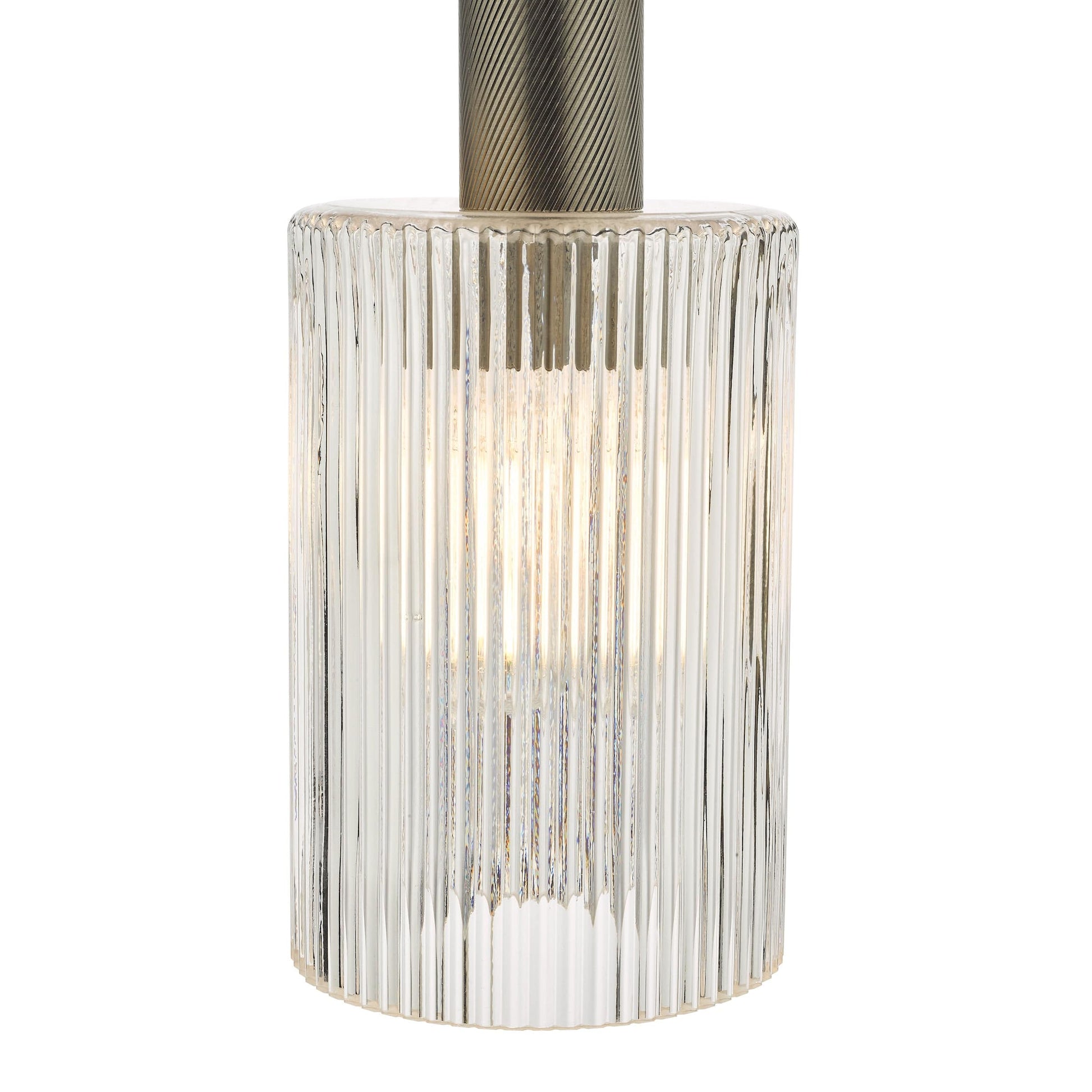dar lighting Nikolas Pendant Antique Chrome Ribbed Cylinder Glass NIK0167-E01