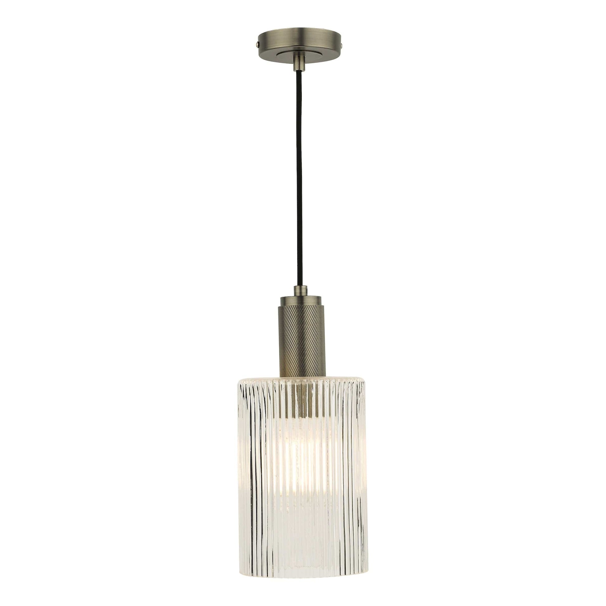 dar lighting Nikolas Pendant Antique Chrome Ribbed Cylinder Glass NIK0167-E01