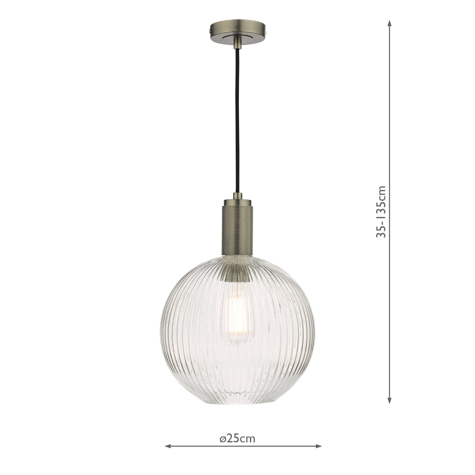 dar lighting Nikolas Pendant Antique Chrome Ribbed Round Glass NIK0167-E02