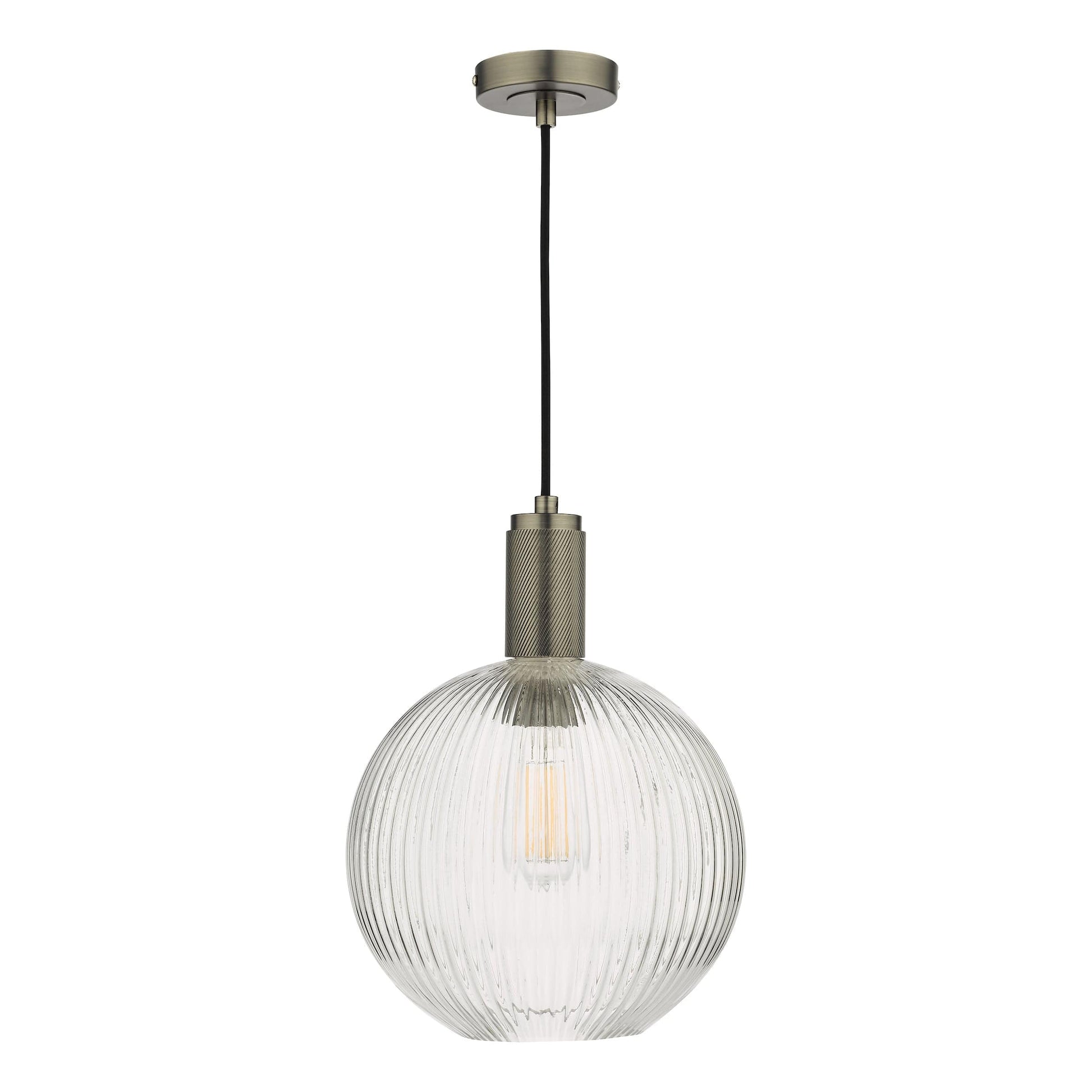 dar lighting Nikolas Pendant Antique Chrome Ribbed Round Glass NIK0167-E02