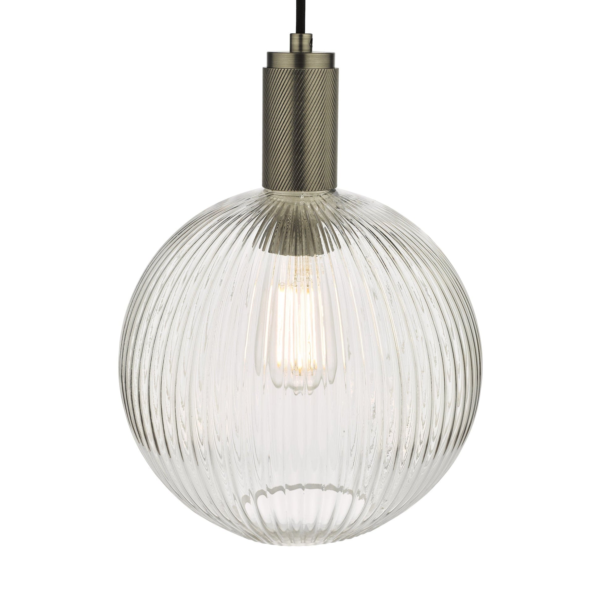 dar lighting Nikolas Pendant Antique Chrome Ribbed Round Glass NIK0167-E02