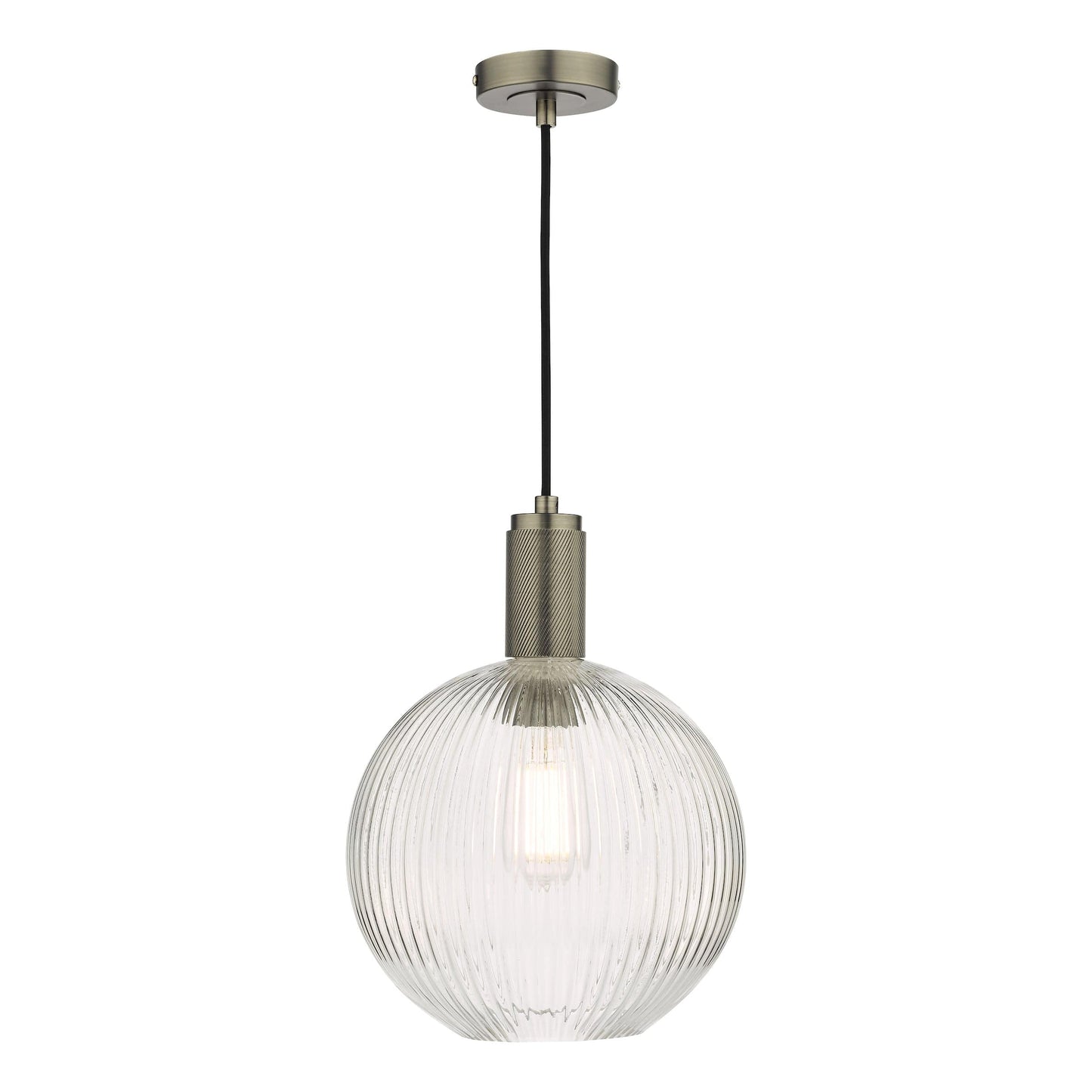 dar lighting Nikolas Pendant Antique Chrome Ribbed Round Glass NIK0167-E02