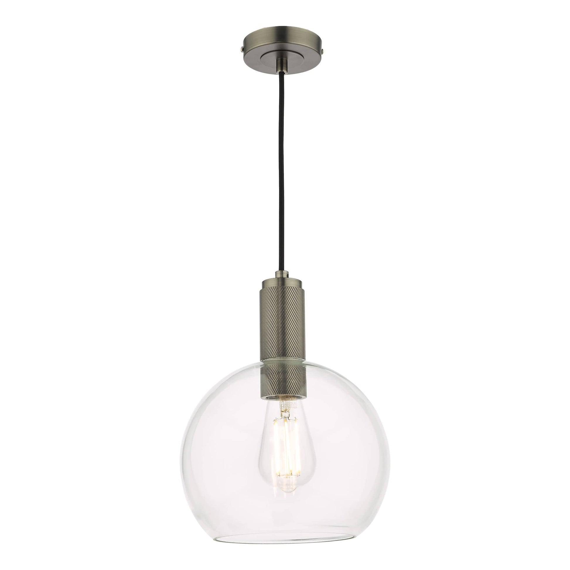 dar lighting Nikolas Pendant Antique Chrome Round Clear Glass NIK0167-E03