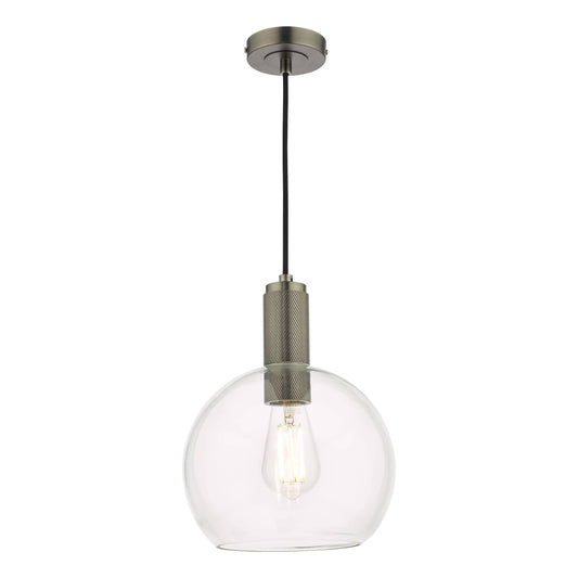 dar lighting Nikolas Pendant Antique Chrome Round Clear Glass NIK0167-E03