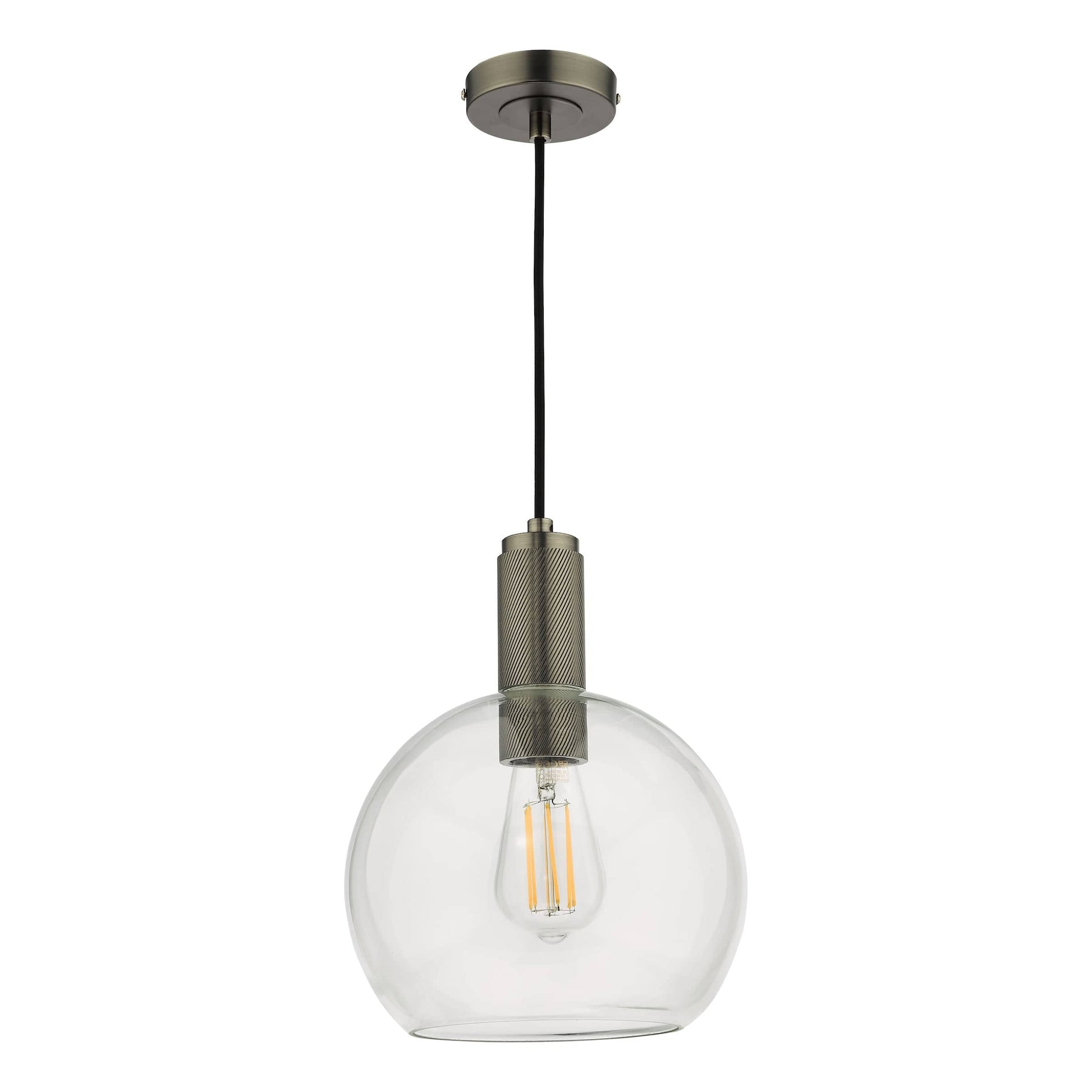 dar lighting Nikolas Pendant Antique Chrome Round Clear Glass NIK0167-E03