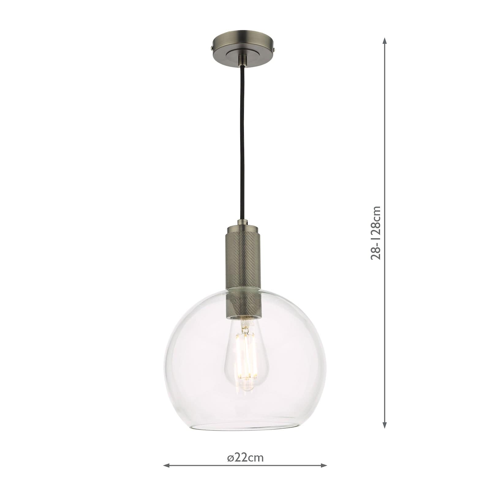 dar lighting Nikolas Pendant Antique Chrome Round Clear Glass NIK0167-E03