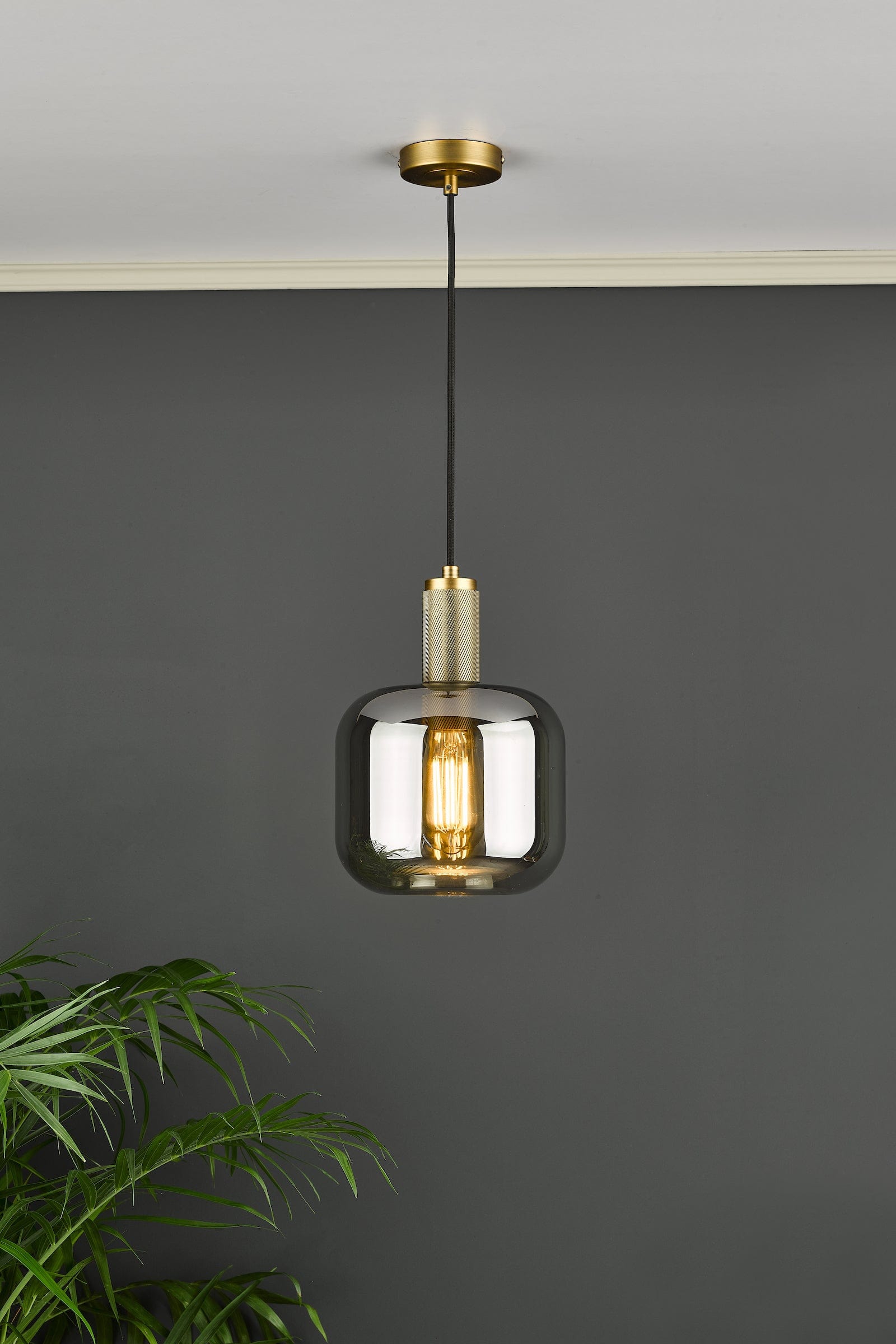 dar lighting Nikolas Pendant Antique Chrome Smoked Glass NIK0167-E05