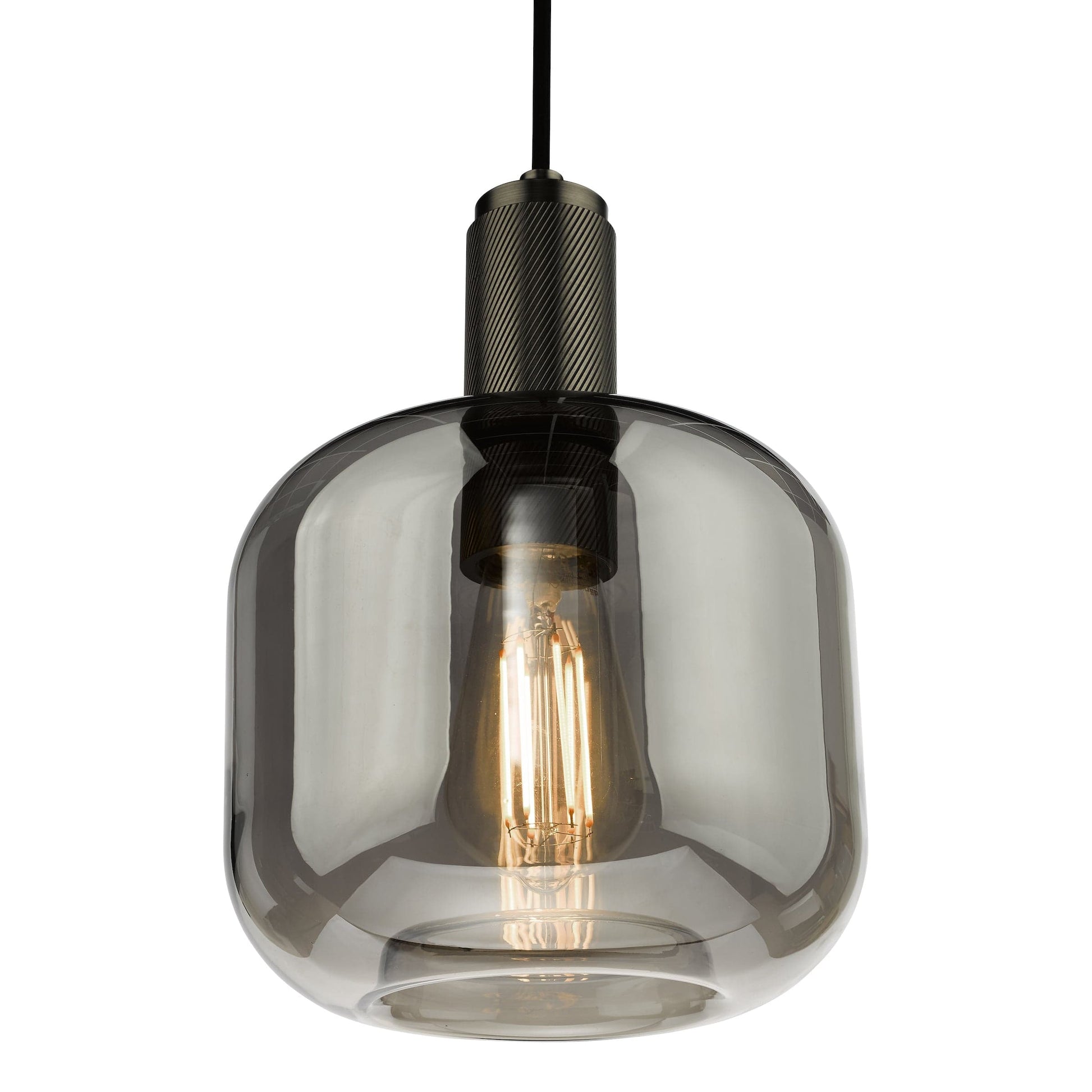dar lighting Nikolas Pendant Antique Chrome Smoked Glass NIK0167-E05