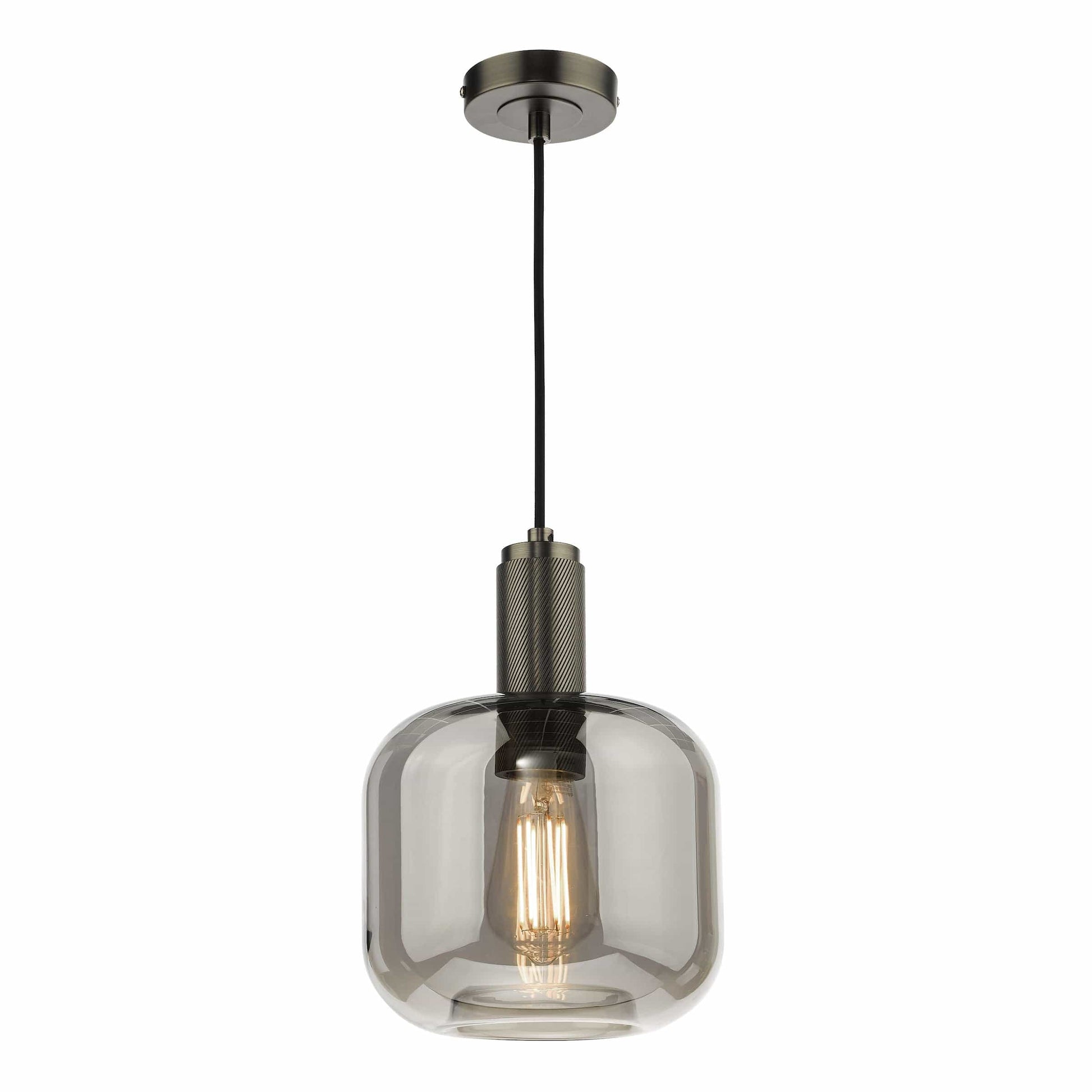 dar lighting Nikolas Pendant Antique Chrome Smoked Glass NIK0167-E05
