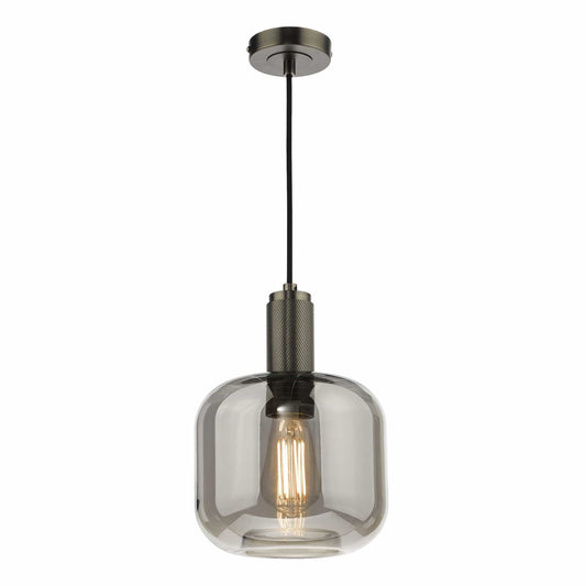 dar lighting Nikolas Pendant Antique Chrome Smoked Glass NIK0167-E05