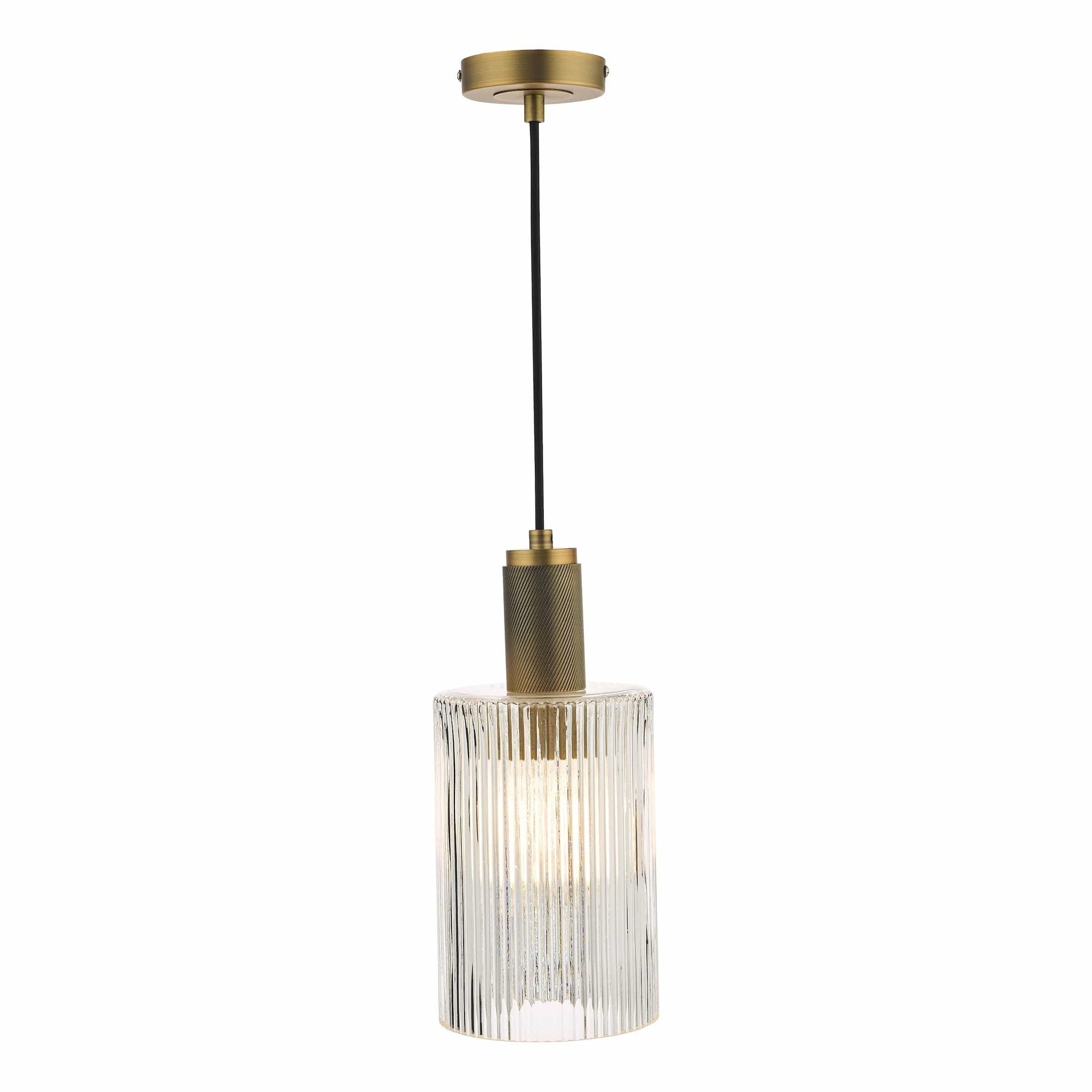 dar lighting Nikolas Pendant Natural Solid Brass Ribbed Cylinder Glass NIK0140-E01