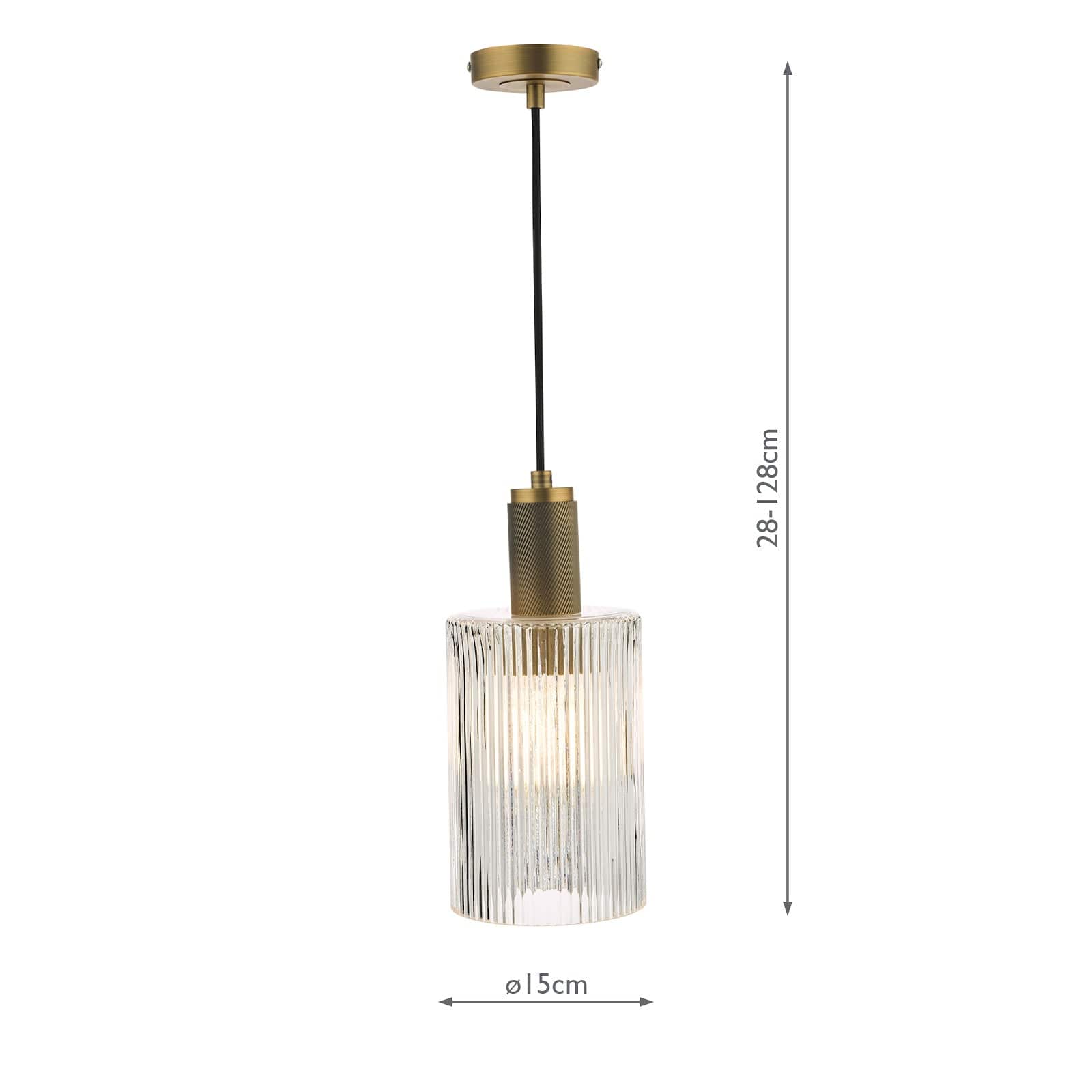 dar lighting Nikolas Pendant Natural Solid Brass Ribbed Cylinder Glass NIK0140-E01
