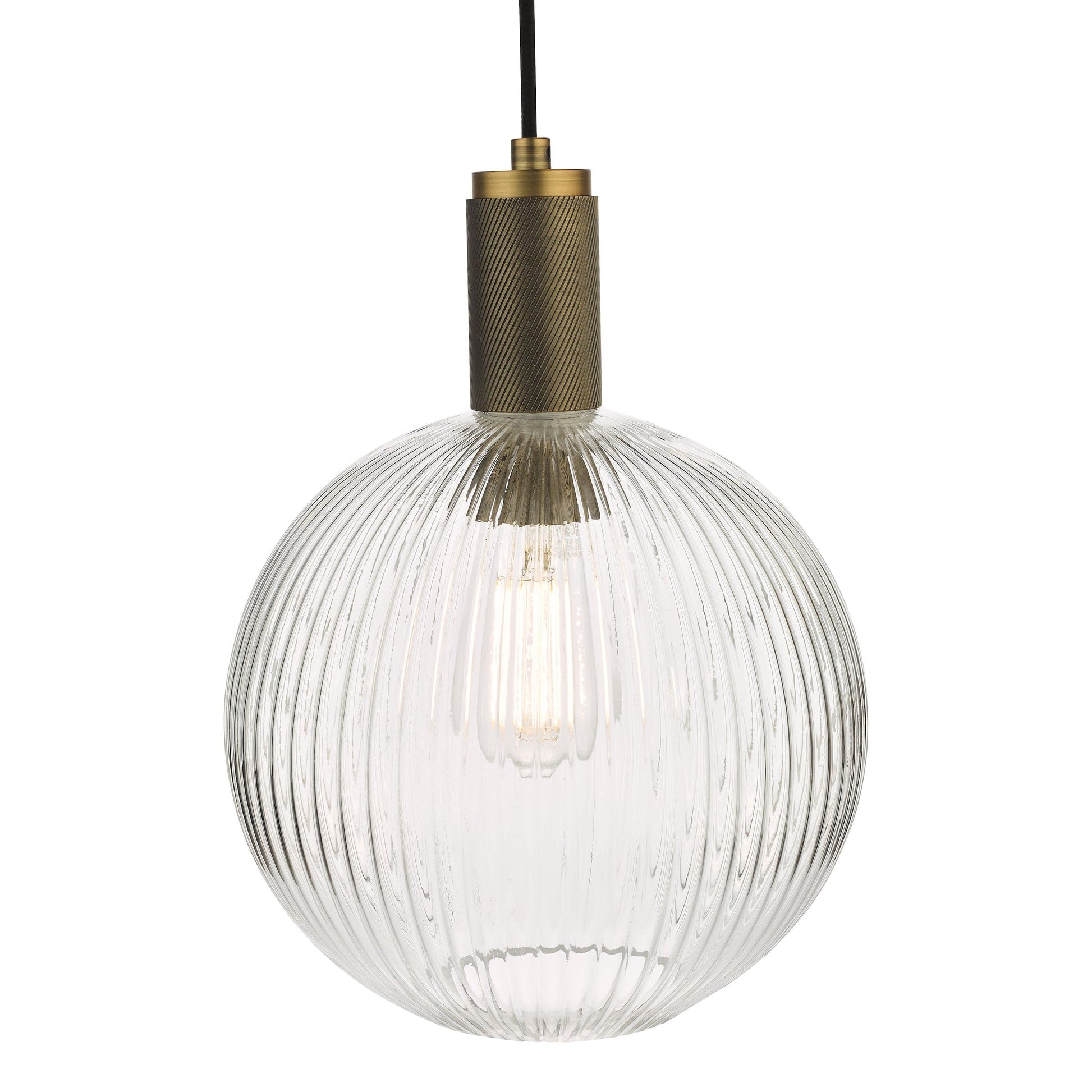 dar lighting Nikolas Pendant Natural Solid Brass Ribbed Round Glass NIK0140-E02