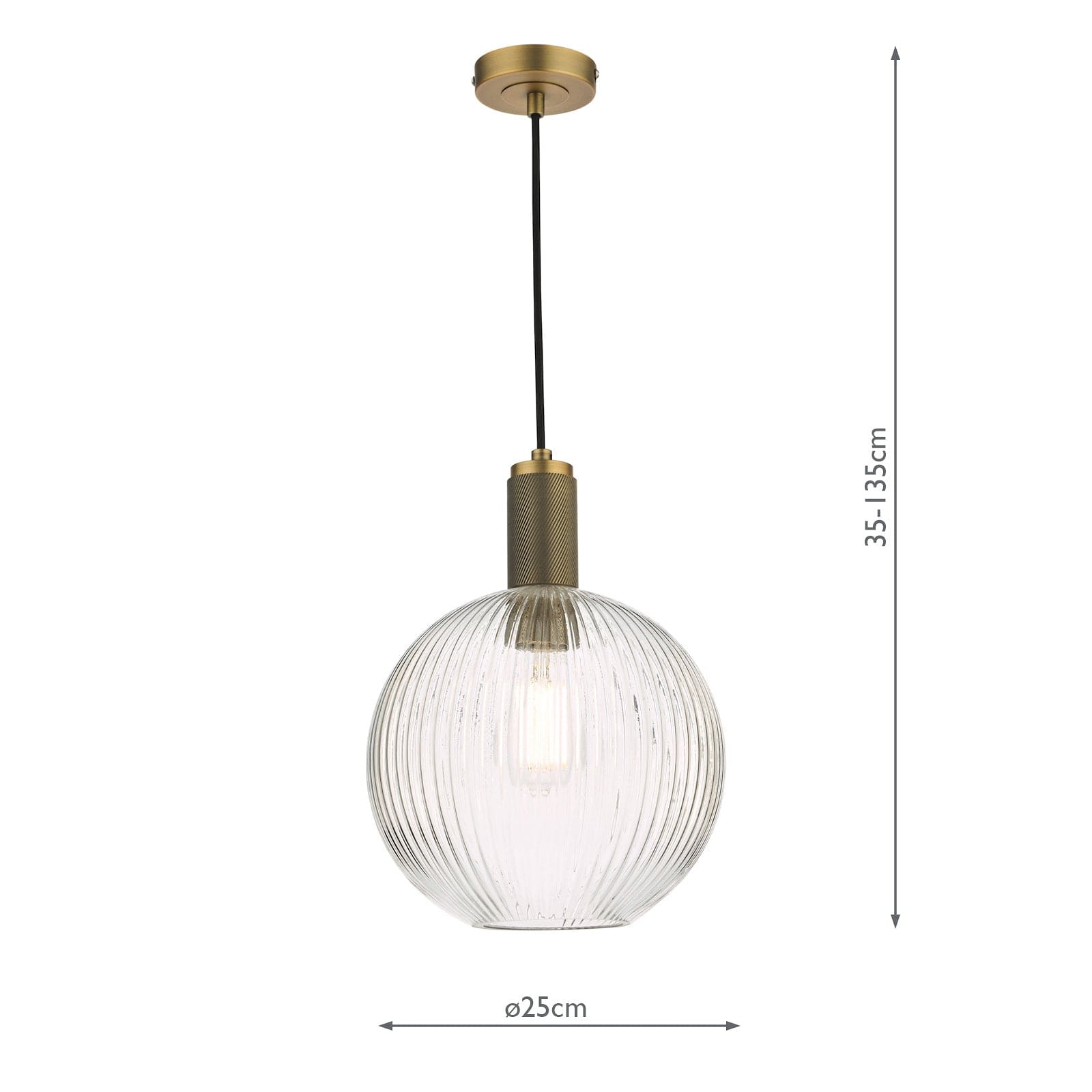 dar lighting Nikolas Pendant Natural Solid Brass Ribbed Round Glass NIK0140-E02