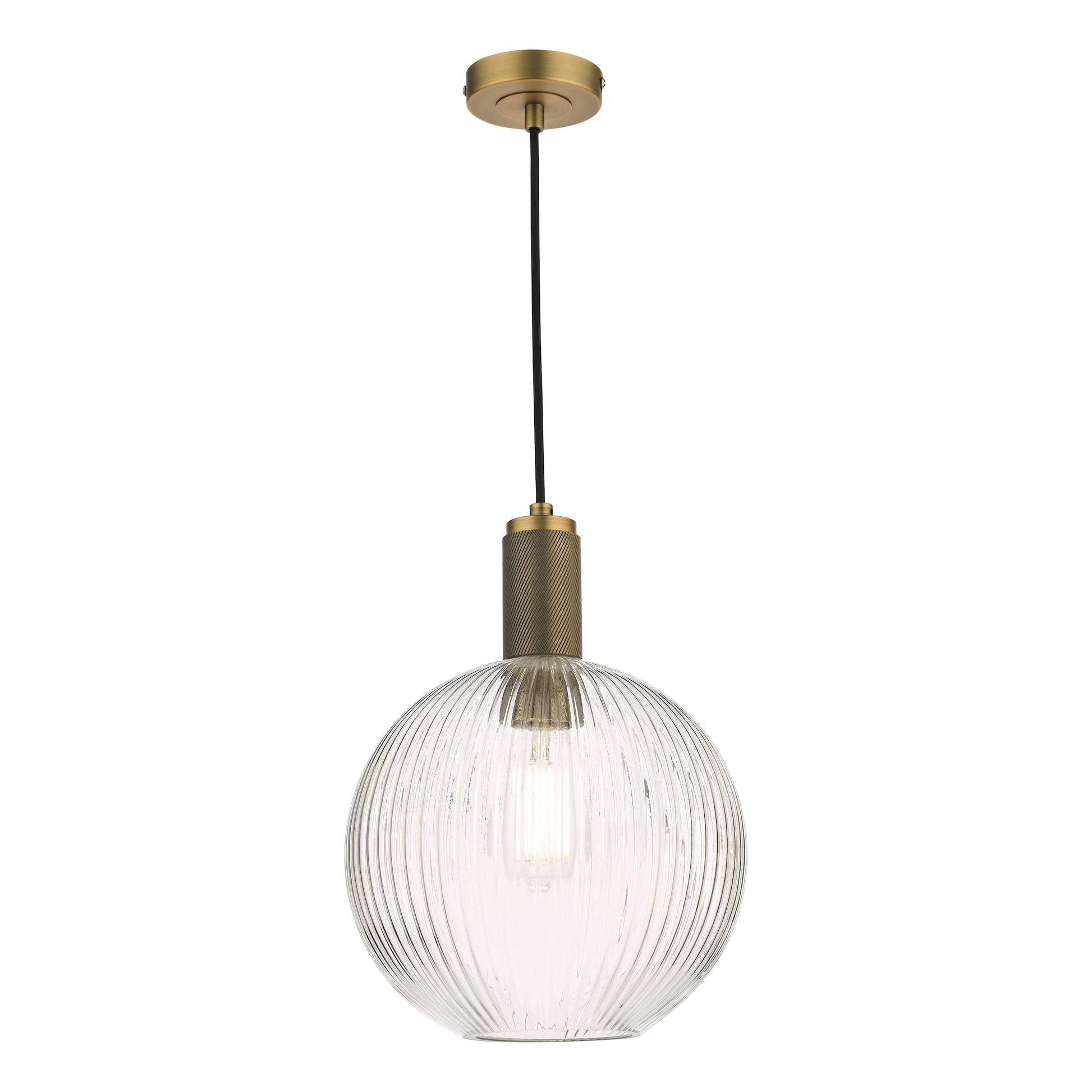 dar lighting Nikolas Pendant Natural Solid Brass Ribbed Round Glass NIK0140-E02