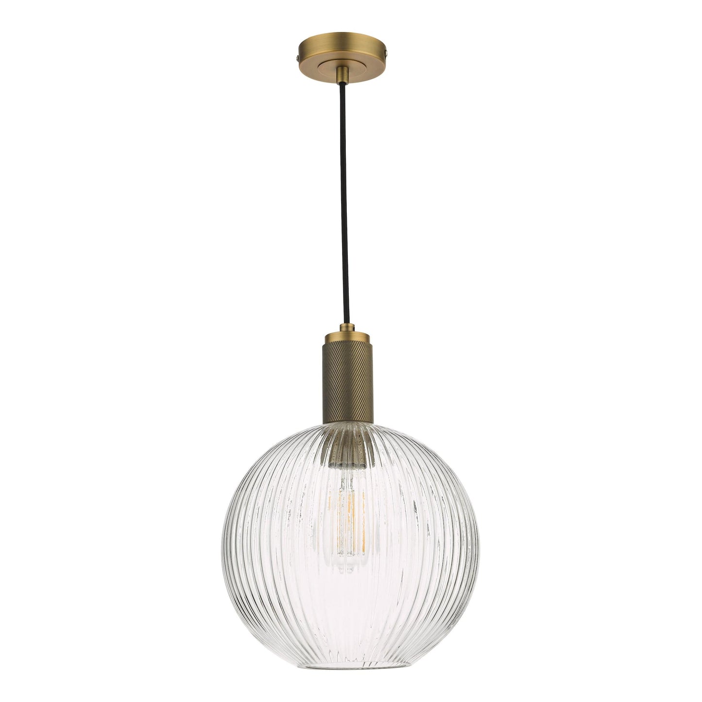 dar lighting Nikolas Pendant Natural Solid Brass Ribbed Round Glass NIK0140-E02