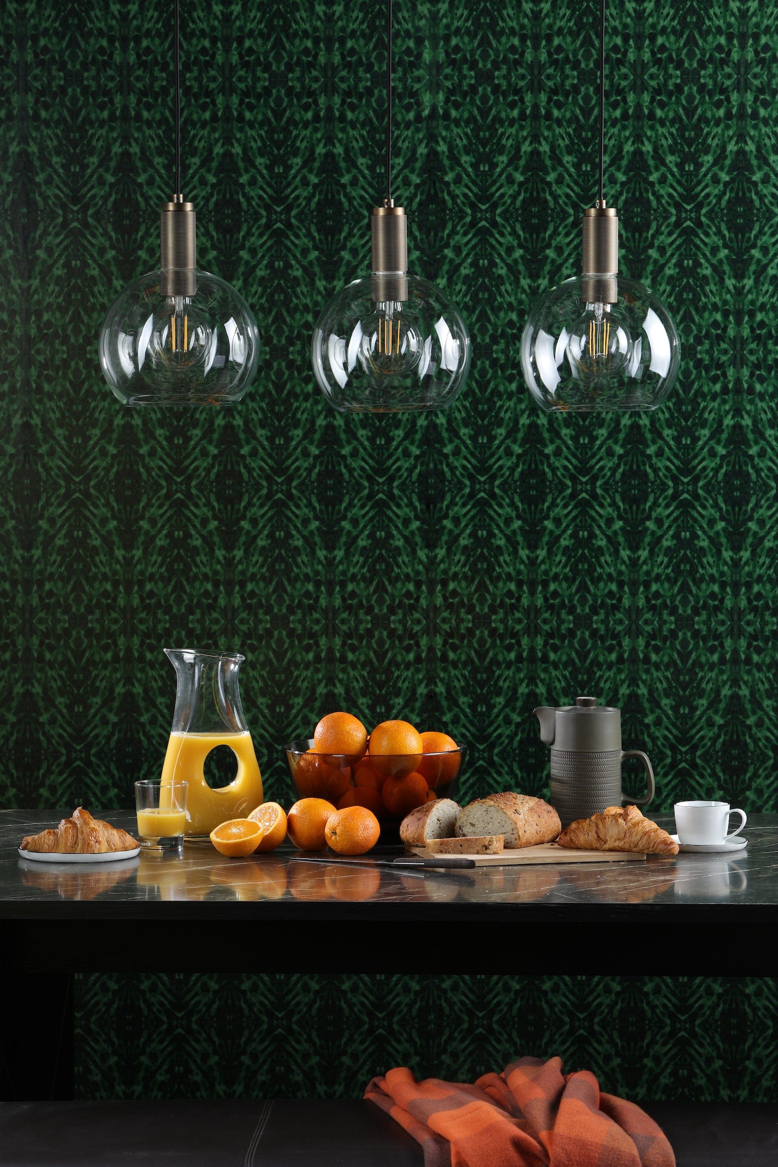 dar lighting Nikolas Pendant Natural Solid Brass Round Clear Glass NIK0140-E03