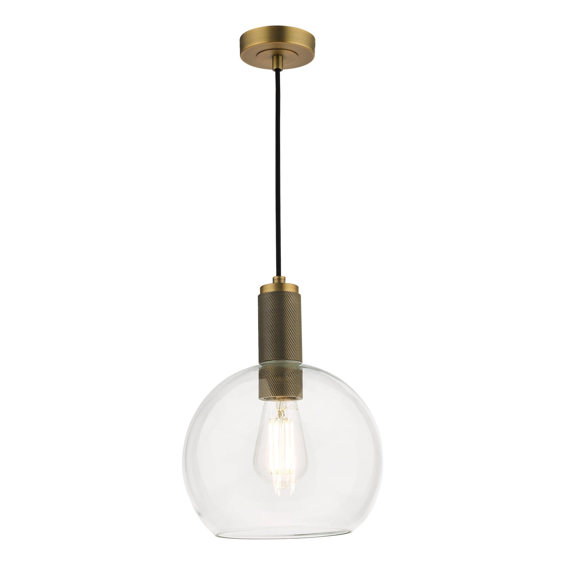 dar lighting Nikolas Pendant Natural Solid Brass Round Clear Glass NIK0140-E03