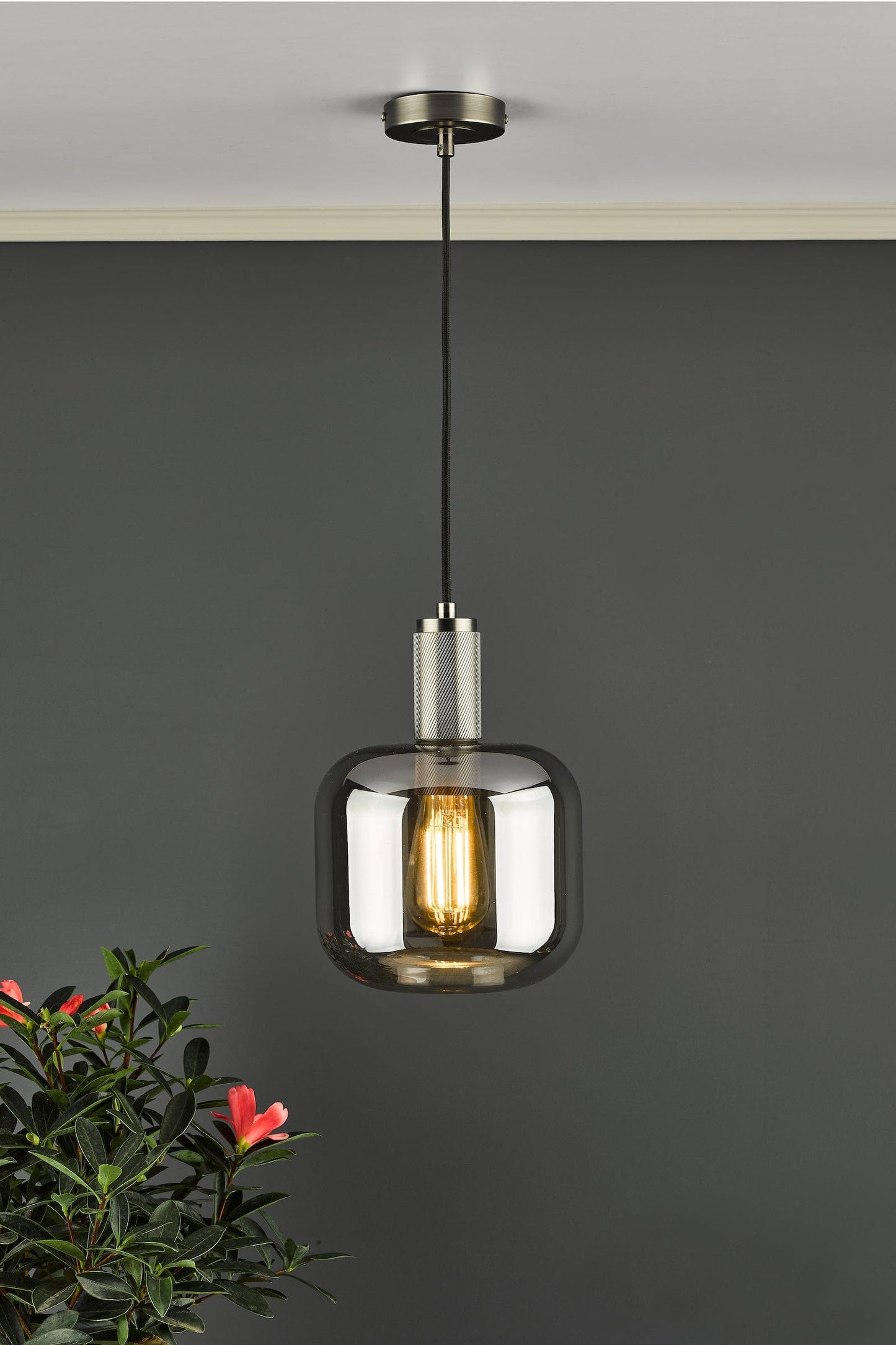 dar lighting Nikolas Pendant Natural Solid Brass Smoked Glass NIK0140-E05