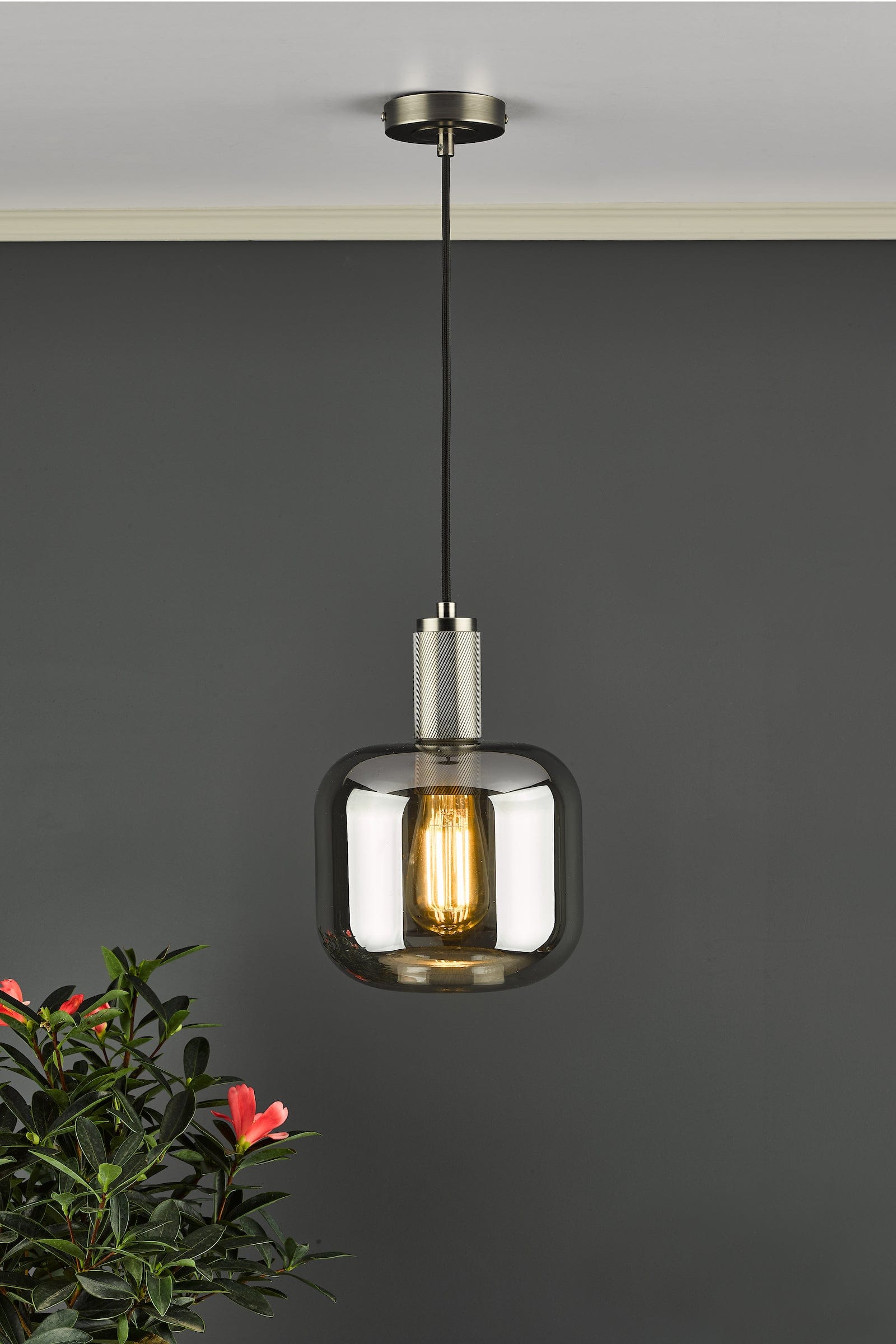 dar lighting Nikolas Pendant Natural Solid Brass Smoked Glass NIK0140-E05