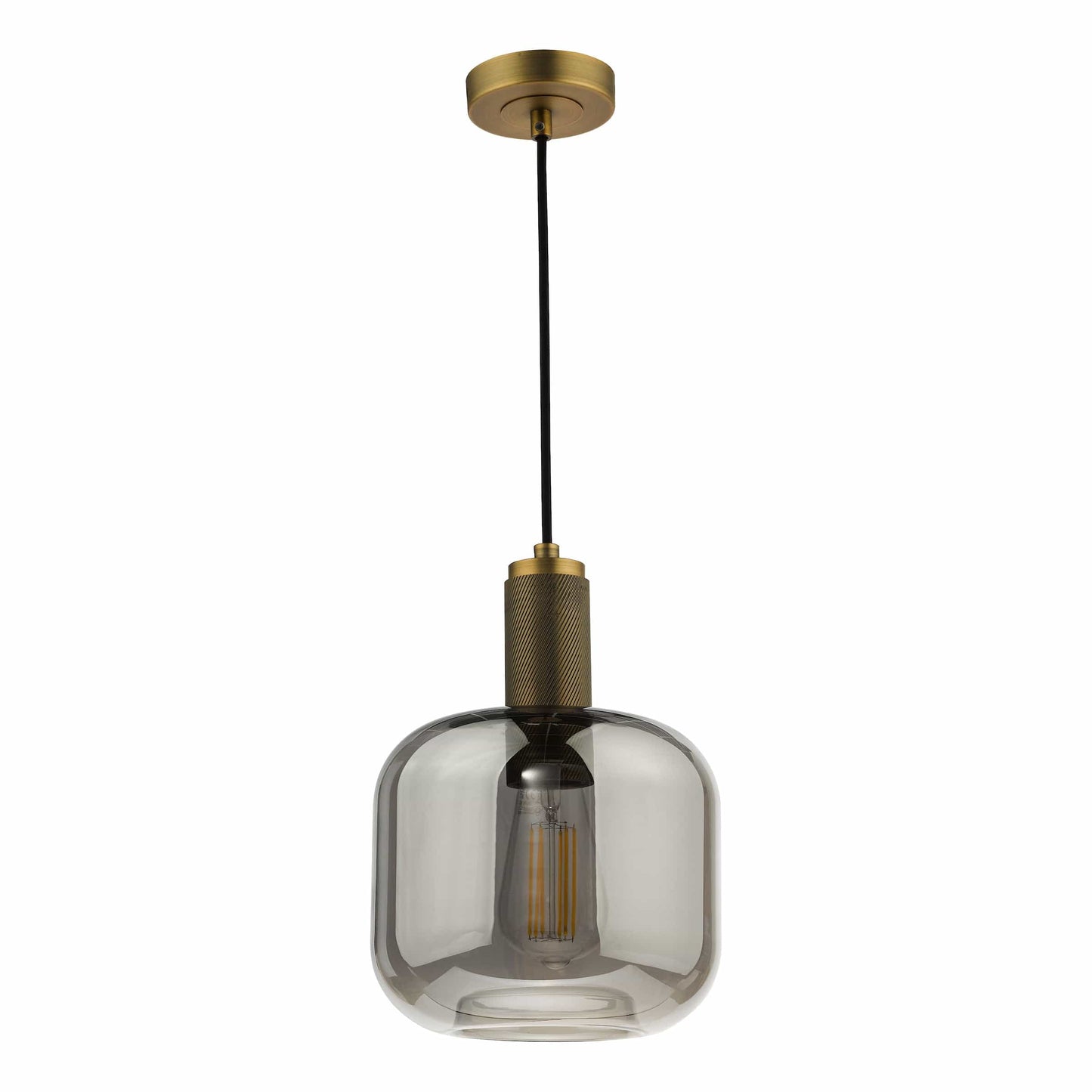 dar lighting Nikolas Pendant Natural Solid Brass Smoked Glass NIK0140-E05