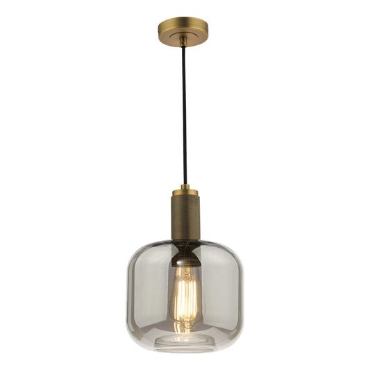 dar lighting Nikolas Pendant Natural Solid Brass Smoked Glass NIK0140-E05