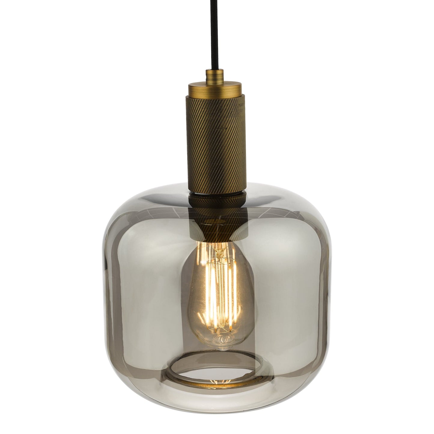 dar lighting Nikolas Pendant Natural Solid Brass Smoked Glass NIK0140-E05