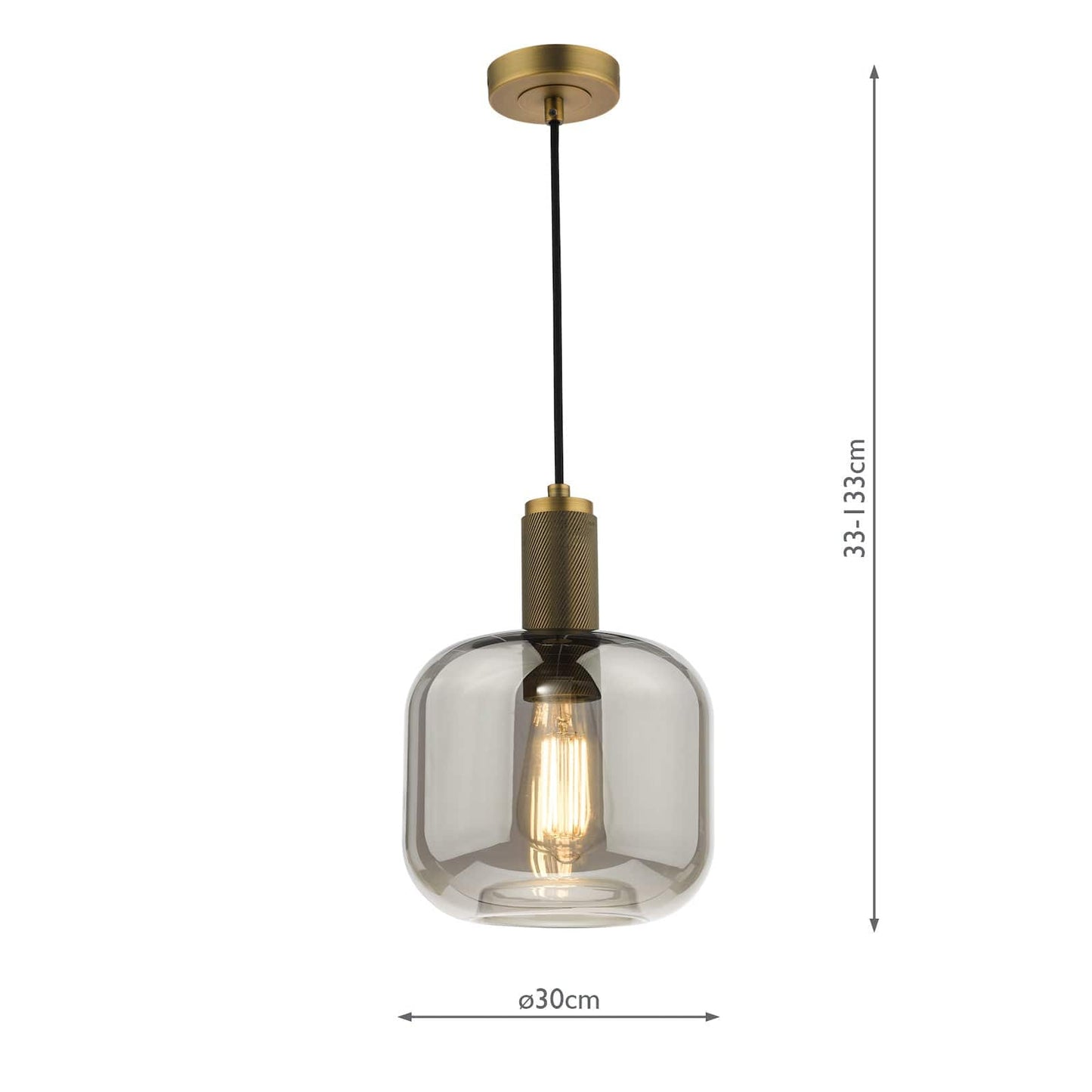 dar lighting Nikolas Pendant Natural Solid Brass Smoked Glass NIK0140-E05