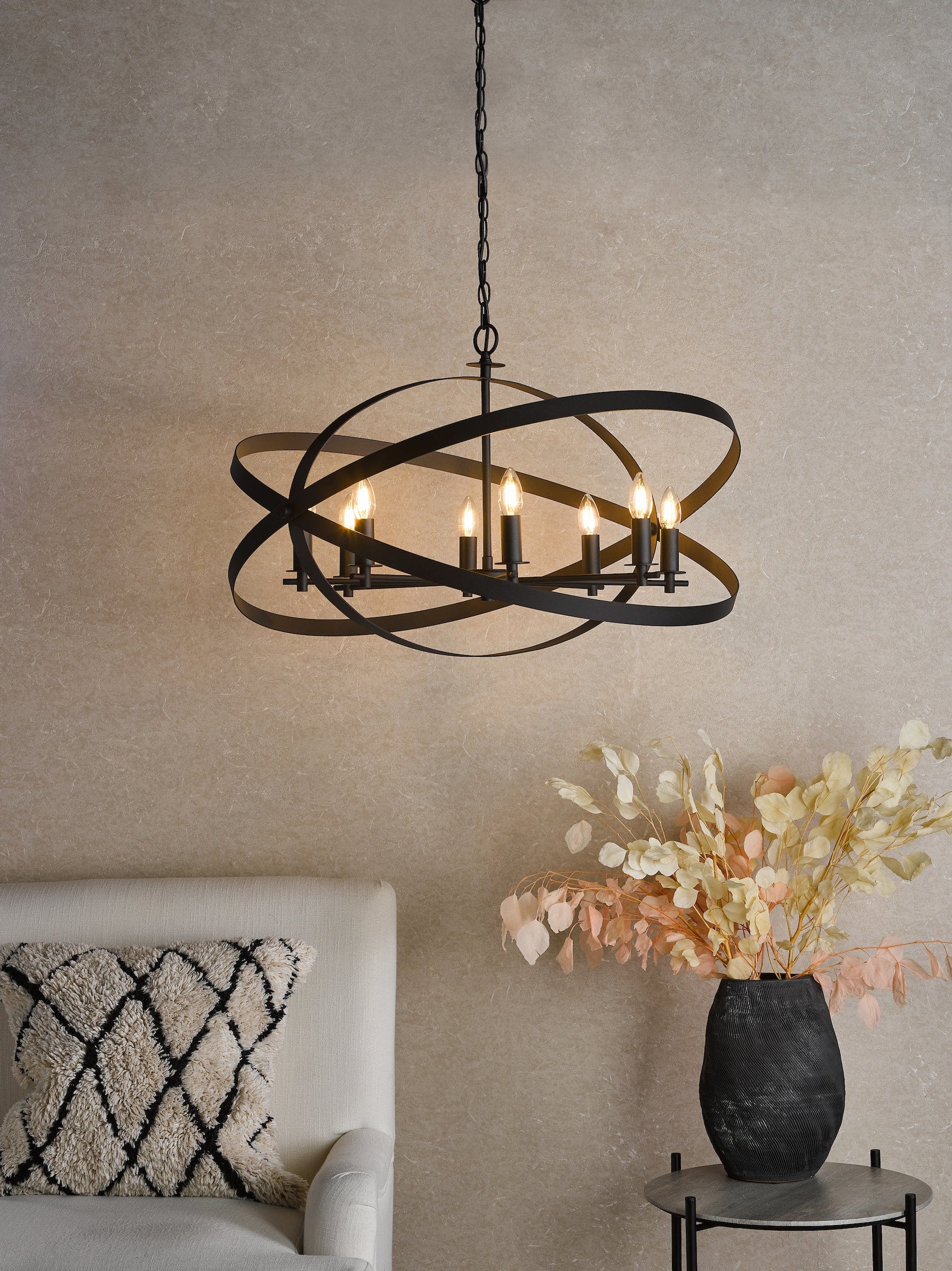 dar lighting Nitya 8 Light Pendant Matt Black NIT0822