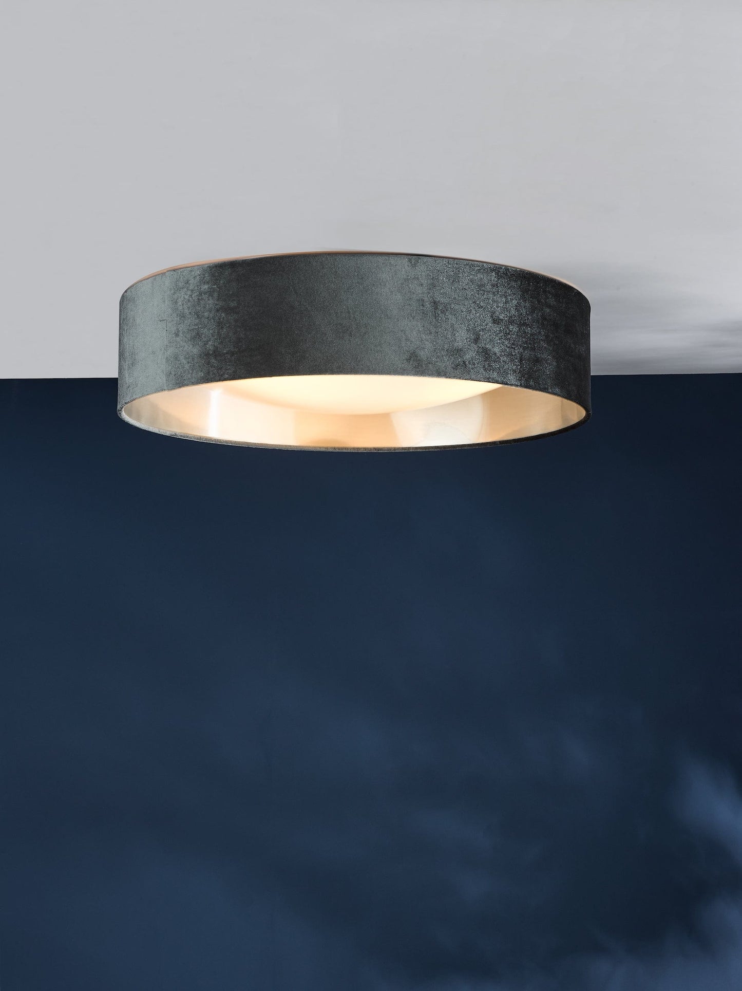 dar lighting Nysa 3 Light Flush Velvet Dark Grey Shade 60cm NYS4861