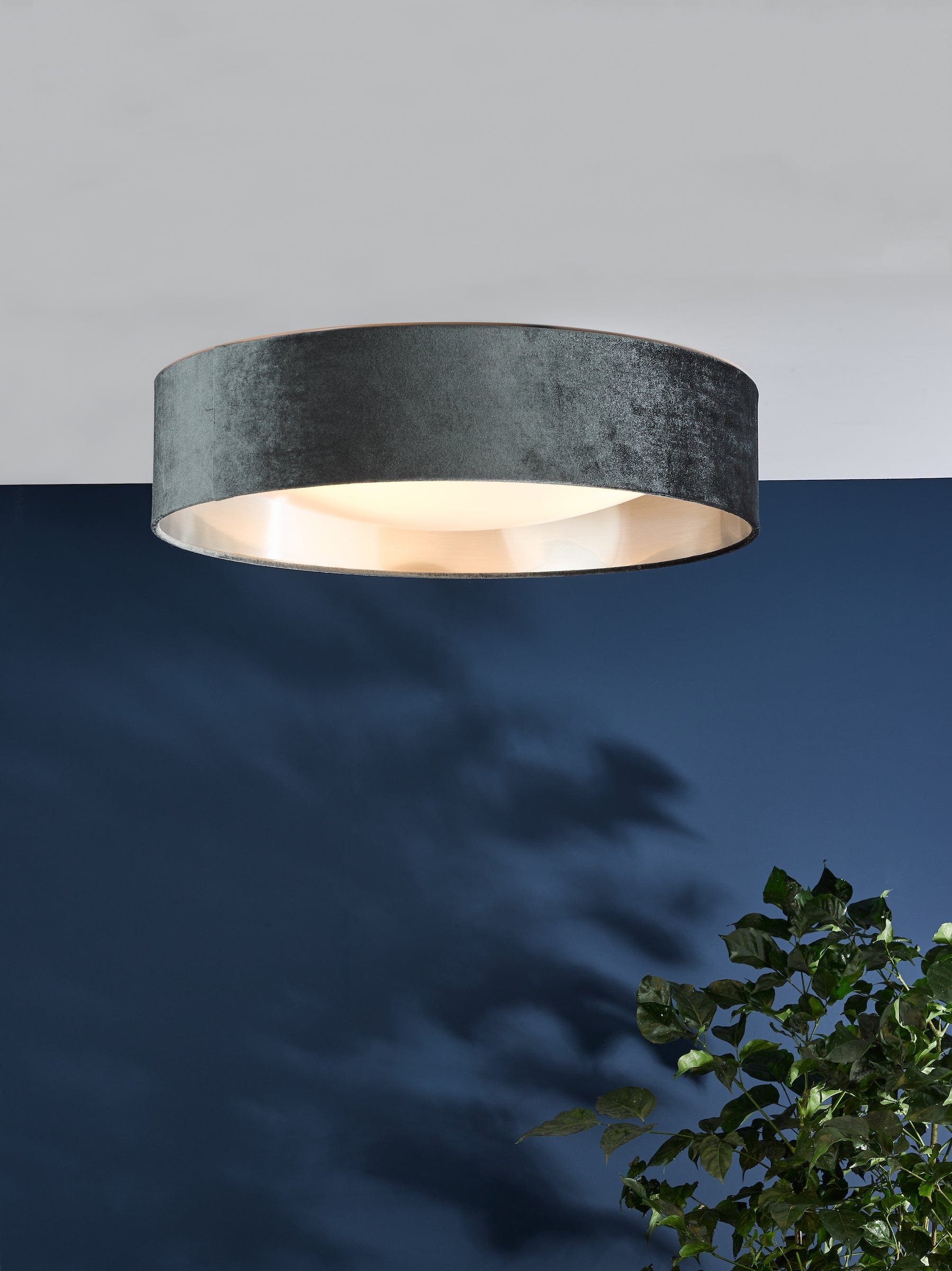 dar lighting Nysa 3 Light Flush Velvet Dark Grey Shade 60cm NYS4861