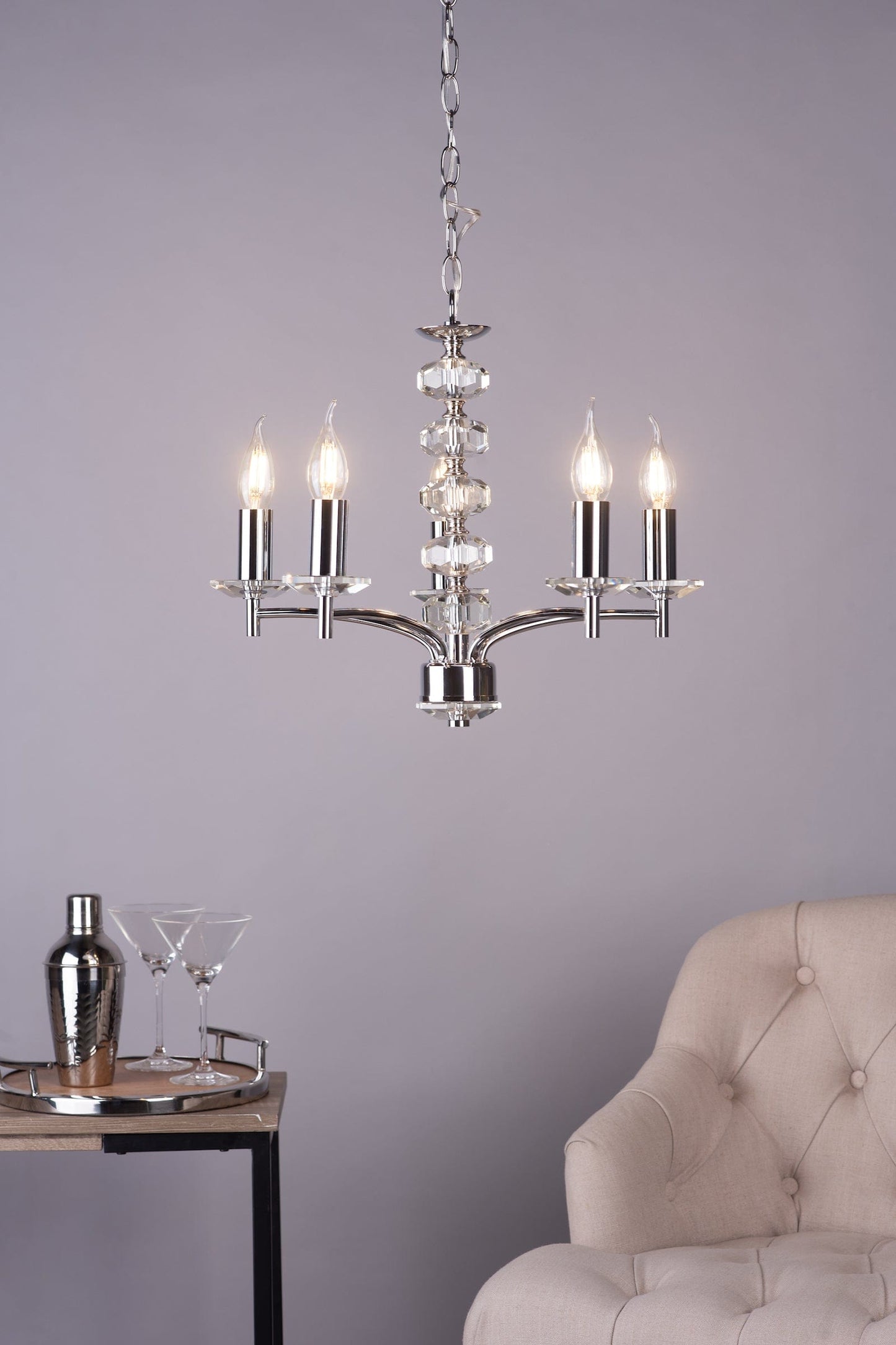 dar lighting Oleana 5 Light Pendant Polished Chrome Crystal OLE0550