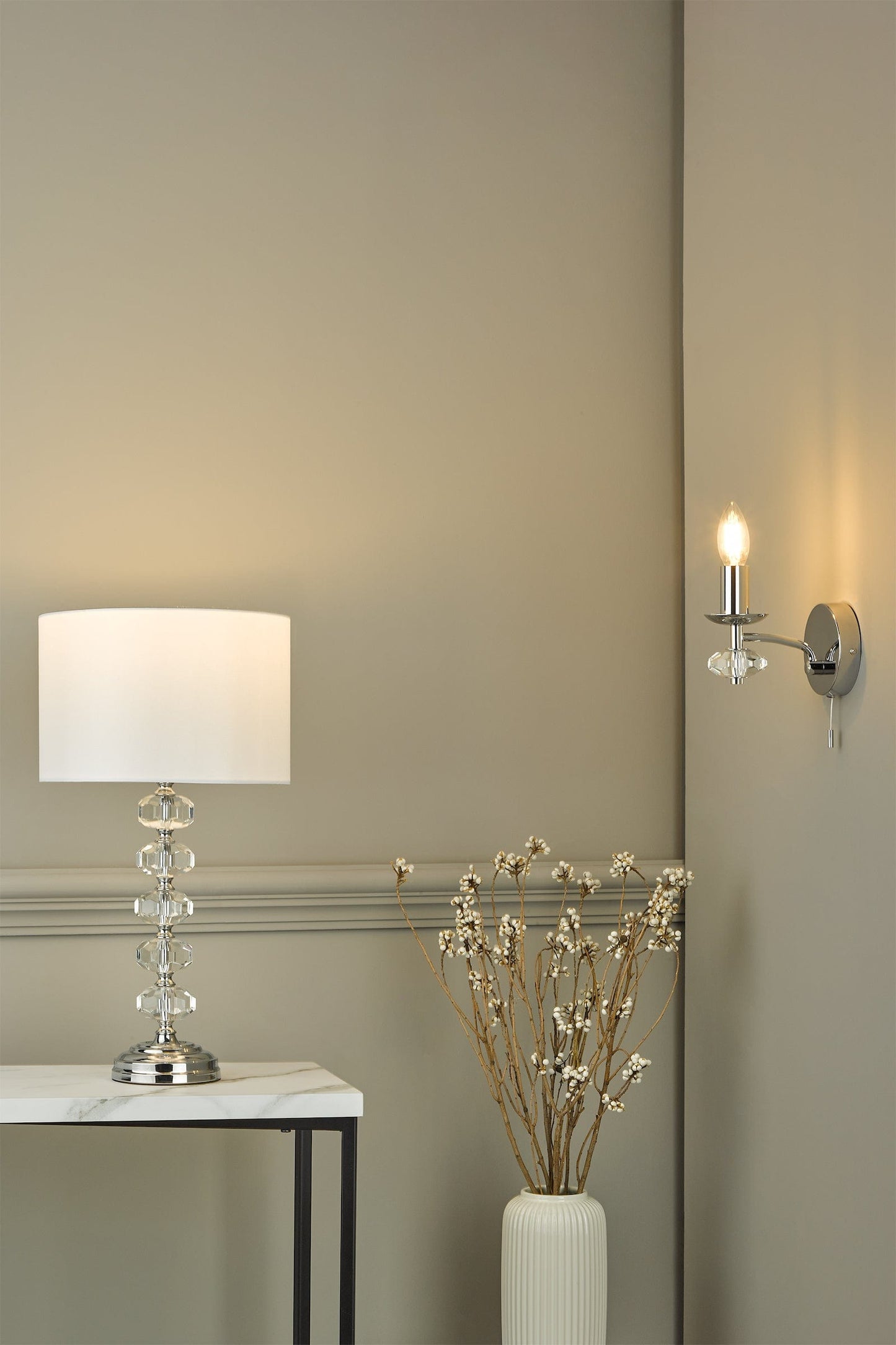 dar lighting Oleana Table Lamp Polished Chrome Crystal With Shade OLE4250
