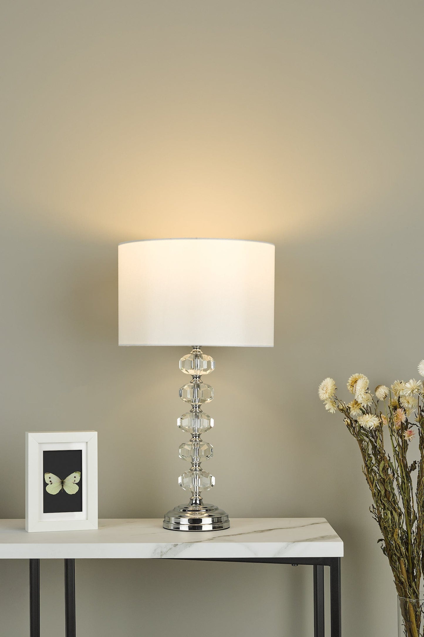 dar lighting Oleana Table Lamp Polished Chrome Crystal With Shade OLE4250