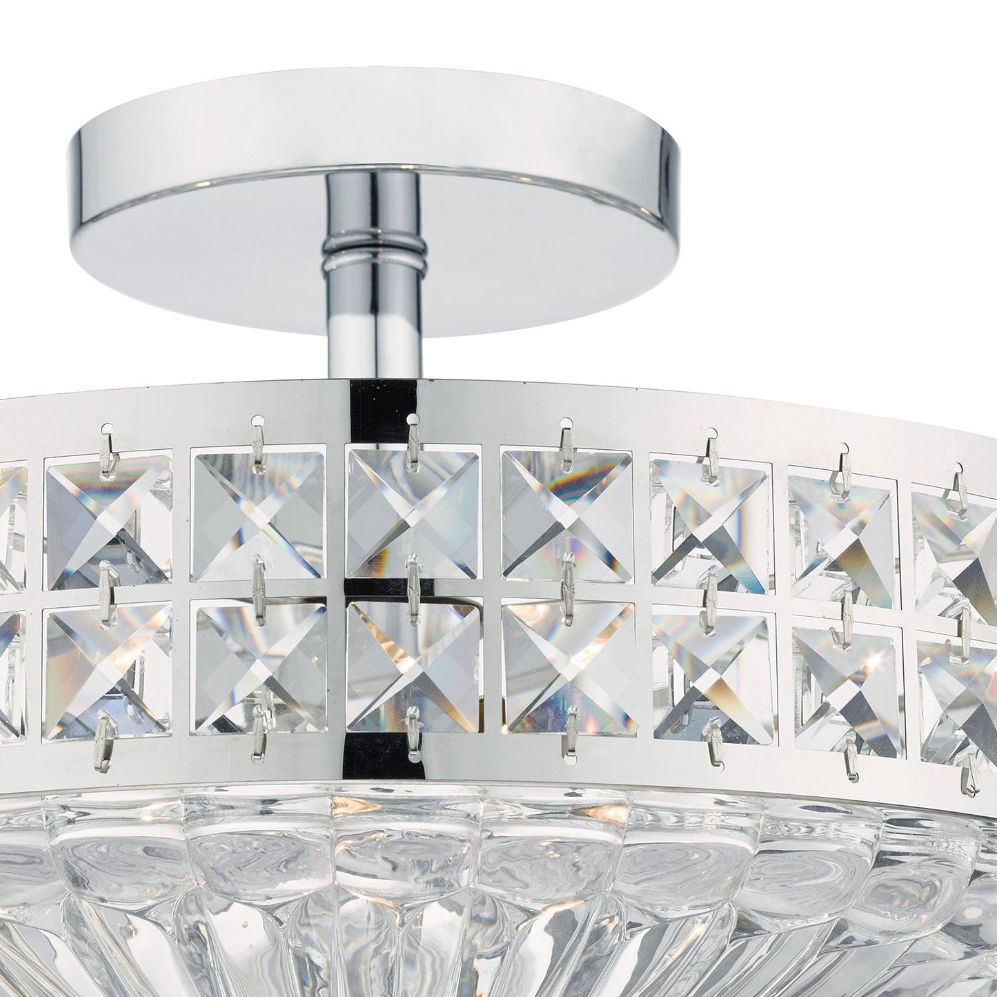 dar lighting Olona 3 Light Semi Flush Polished Chrome Crystal Beads and Glass Diffuser OLO5350