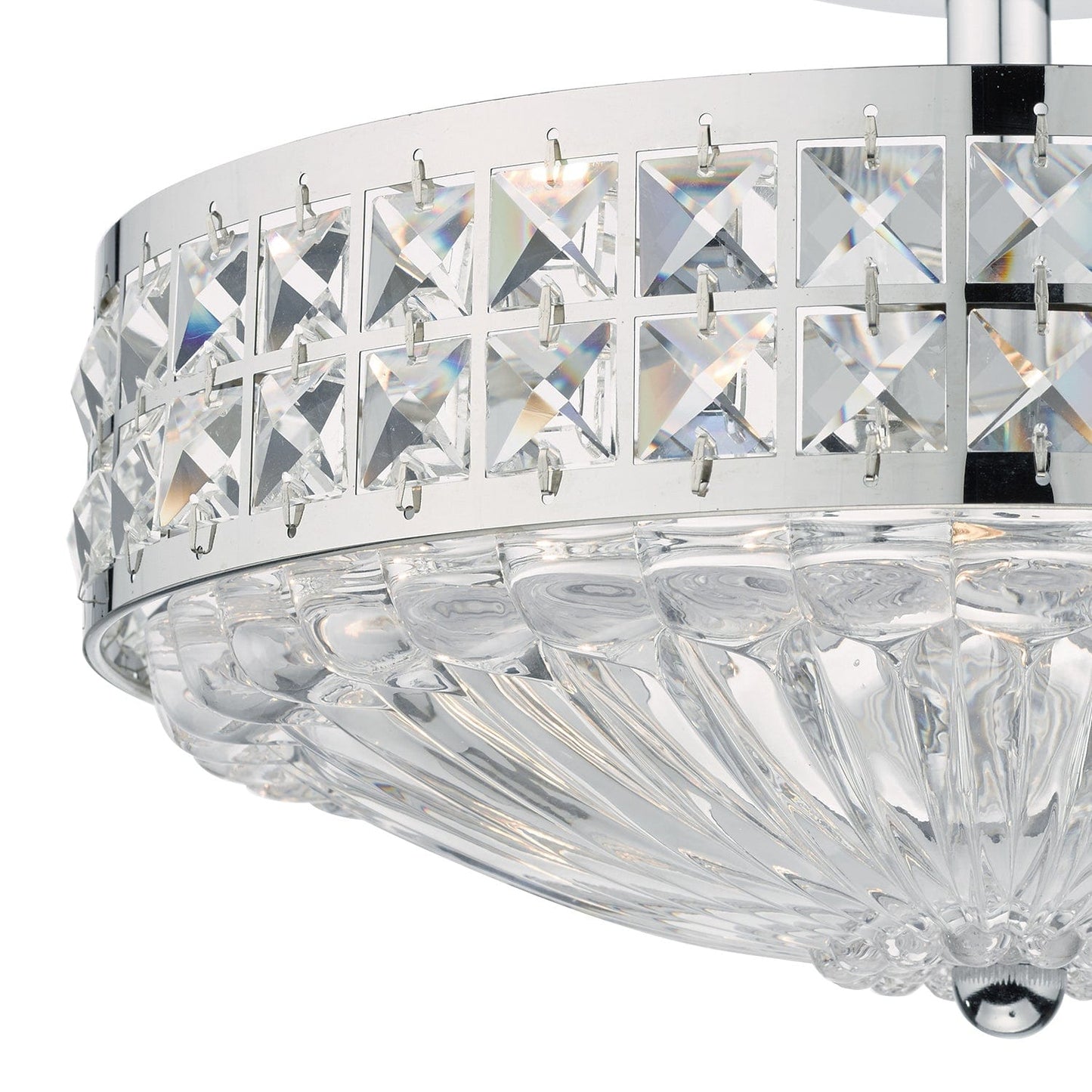 dar lighting Olona 3 Light Semi Flush Polished Chrome Crystal Beads and Glass Diffuser OLO5350