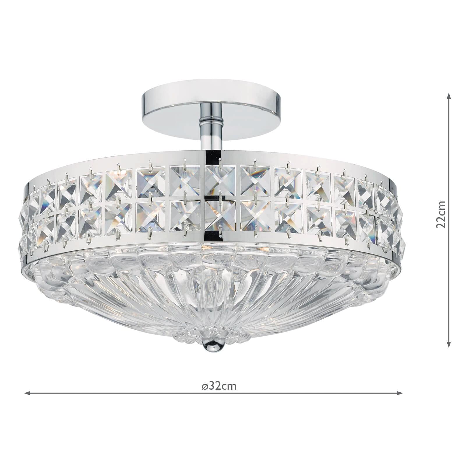 dar lighting Olona 3 Light Semi Flush Polished Chrome Crystal Beads and Glass Diffuser OLO5350