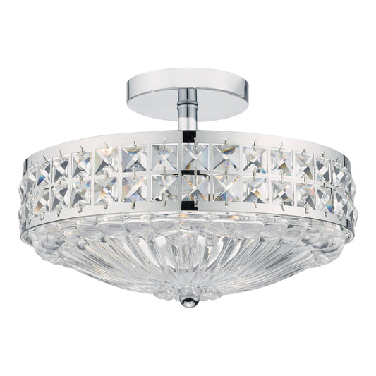 dar lighting Olona 3 Light Semi Flush Polished Chrome Crystal Beads and Glass Diffuser OLO5350