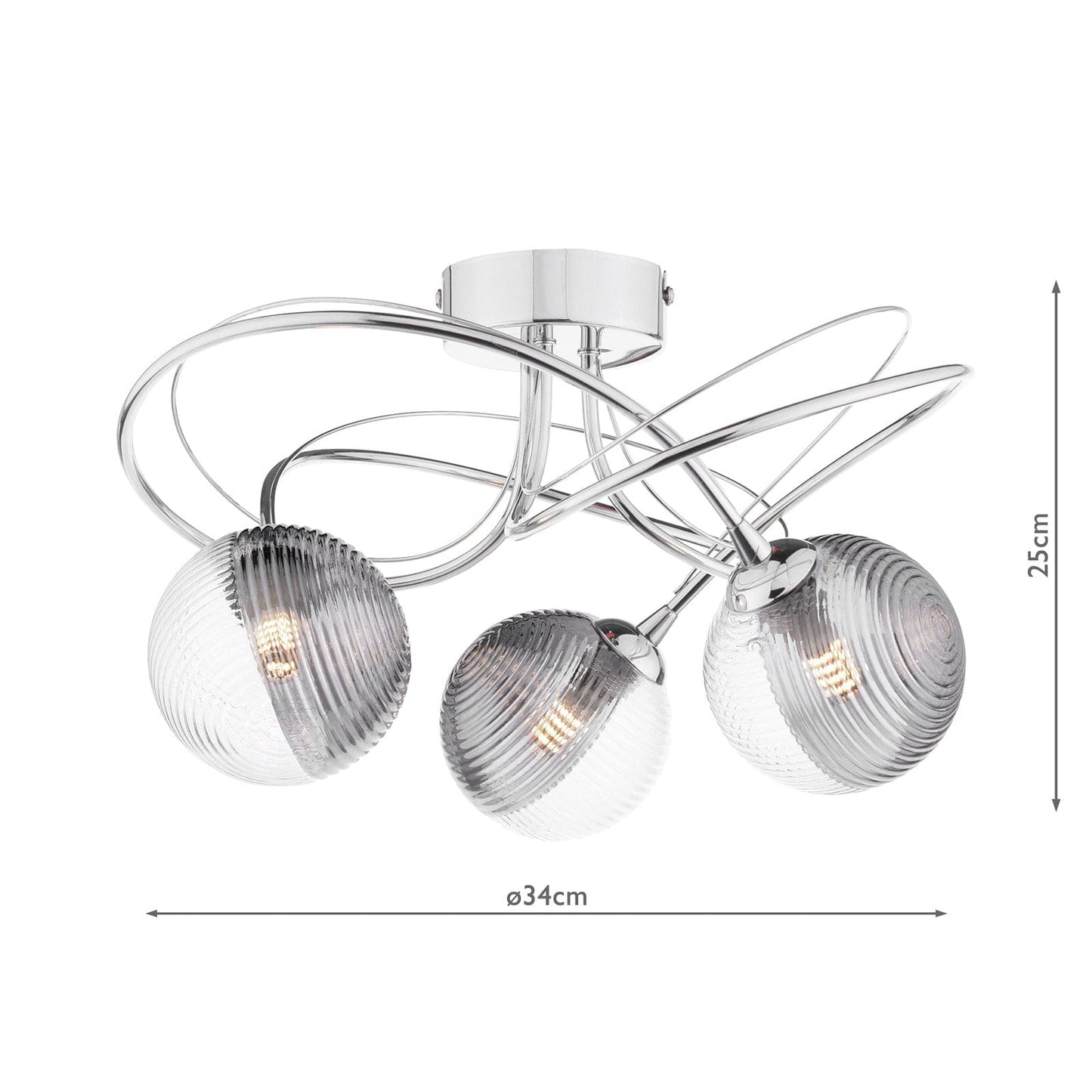 dar lighting Onawa 3 Light Semi-Flush Polished Chrome & Smoked/Clear Ribbed Glass ONA5350-18