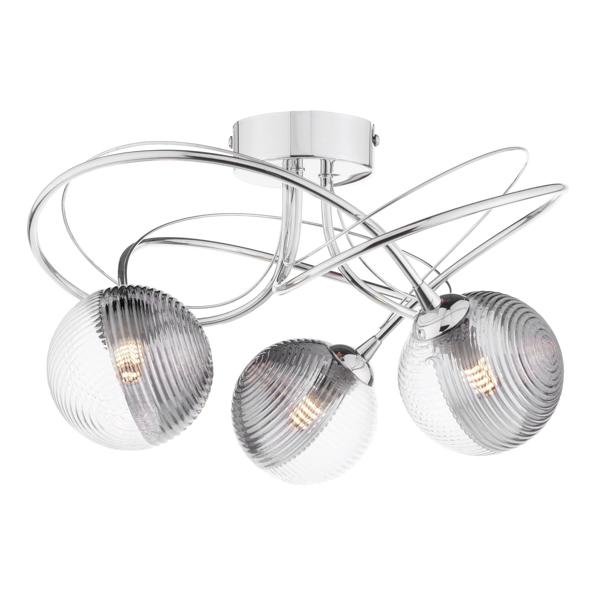 dar lighting Onawa 3 Light Semi-Flush Polished Chrome & Smoked/Clear Ribbed Glass ONA5350-18