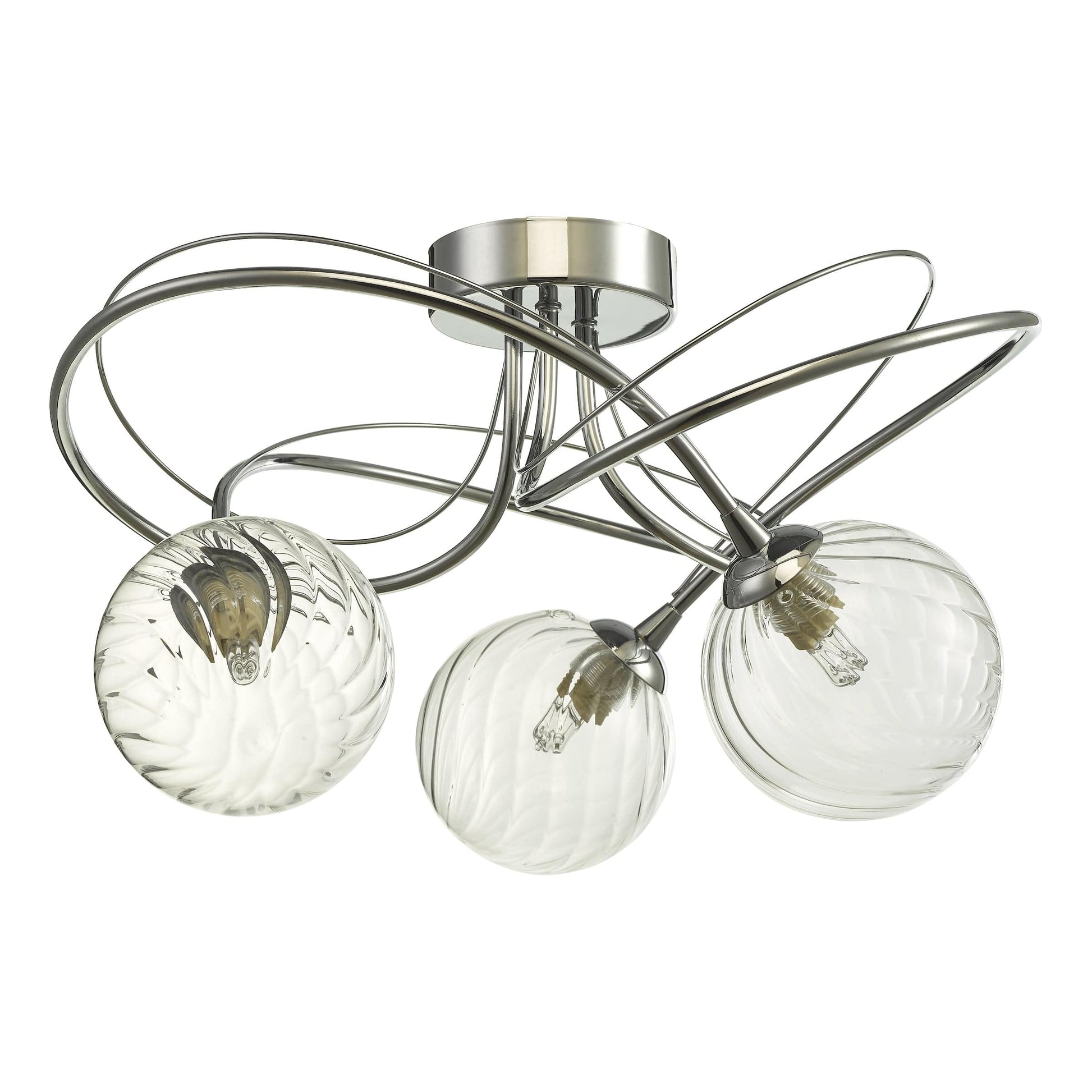 dar lighting Onawa 3 Light Semi Flush Polished Chrome With Twisted Closed Glass ONA5350-03