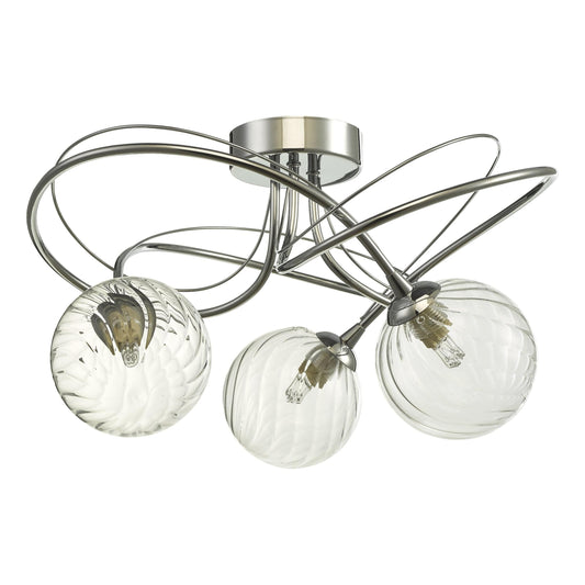 dar lighting Onawa 3 Light Semi Flush Polished Chrome With Twisted Closed Glass ONA5350-03