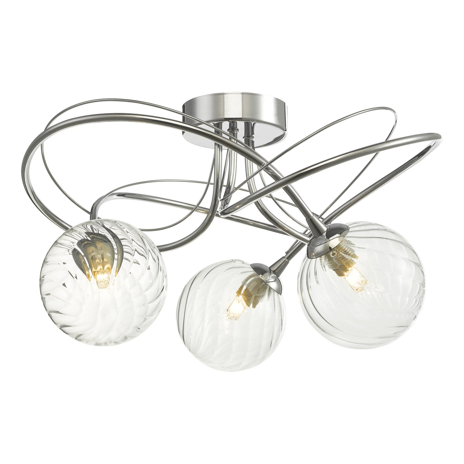 dar lighting Onawa 3 Light Semi Flush Polished Chrome With Twisted Closed Glass ONA5350-03